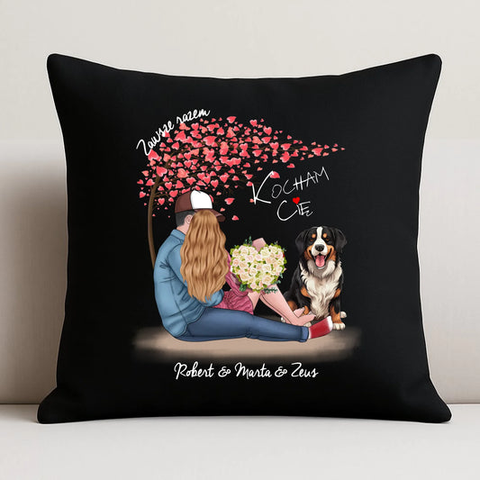 Poduszka dekoracyjna dla par + Berneńczyk - Zawsze razem - personalizowana W04A - StoryCups.pl