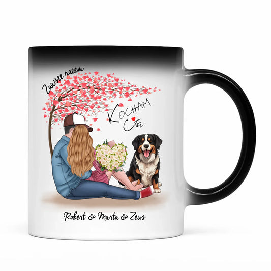 Kubek magiczny dla par + Berneńczyk - Zawsze razem - personalizowany W04A - StoryCups.pl