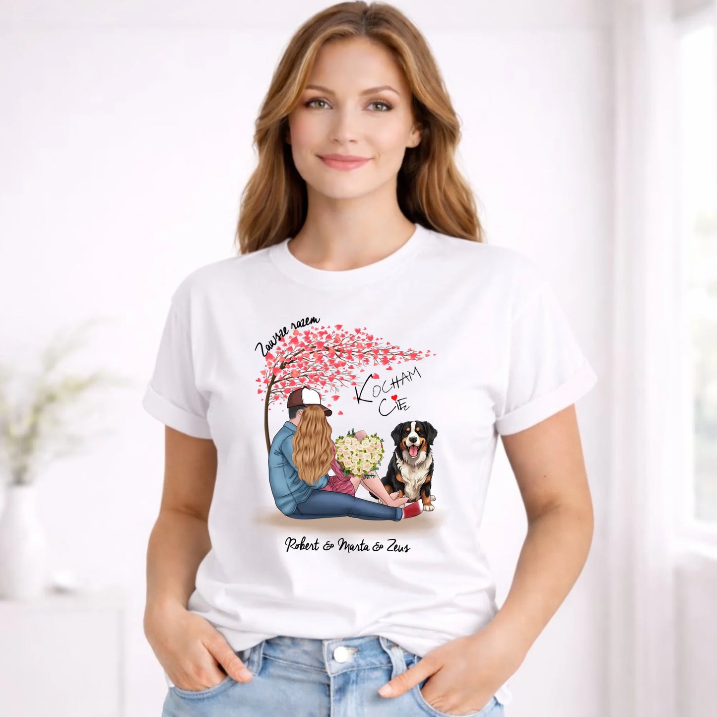 Koszulka damska dla par + Berneńczyk - Zawsze razem - personalizowana W04A - StoryCups.pl