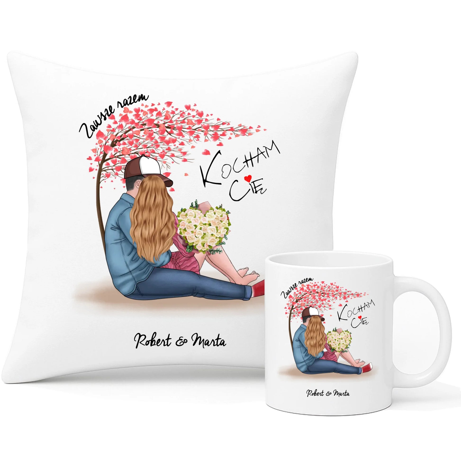 Zestaw poduszka i kubek dla par - Zawsze razem - personalizowany W04A - StoryCups.pl
