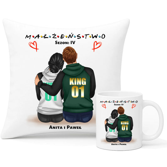Zestaw poduszka i kubek dla par - Małżeństwo Sezon - personalizowany W05 - StoryCups.pl