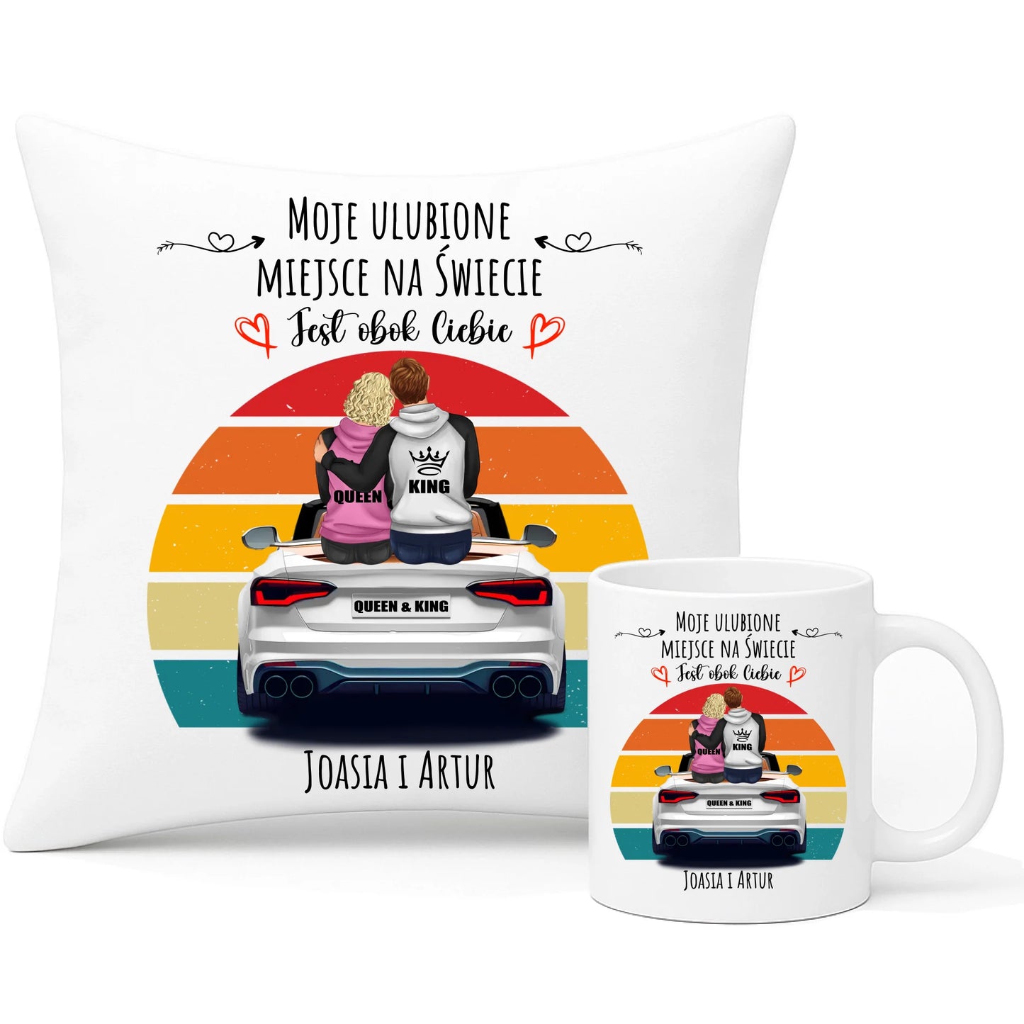 Zestaw poduszka i kubek dla par - Moje ulubione miejsce - personalizowany W06 - StoryCups.pl