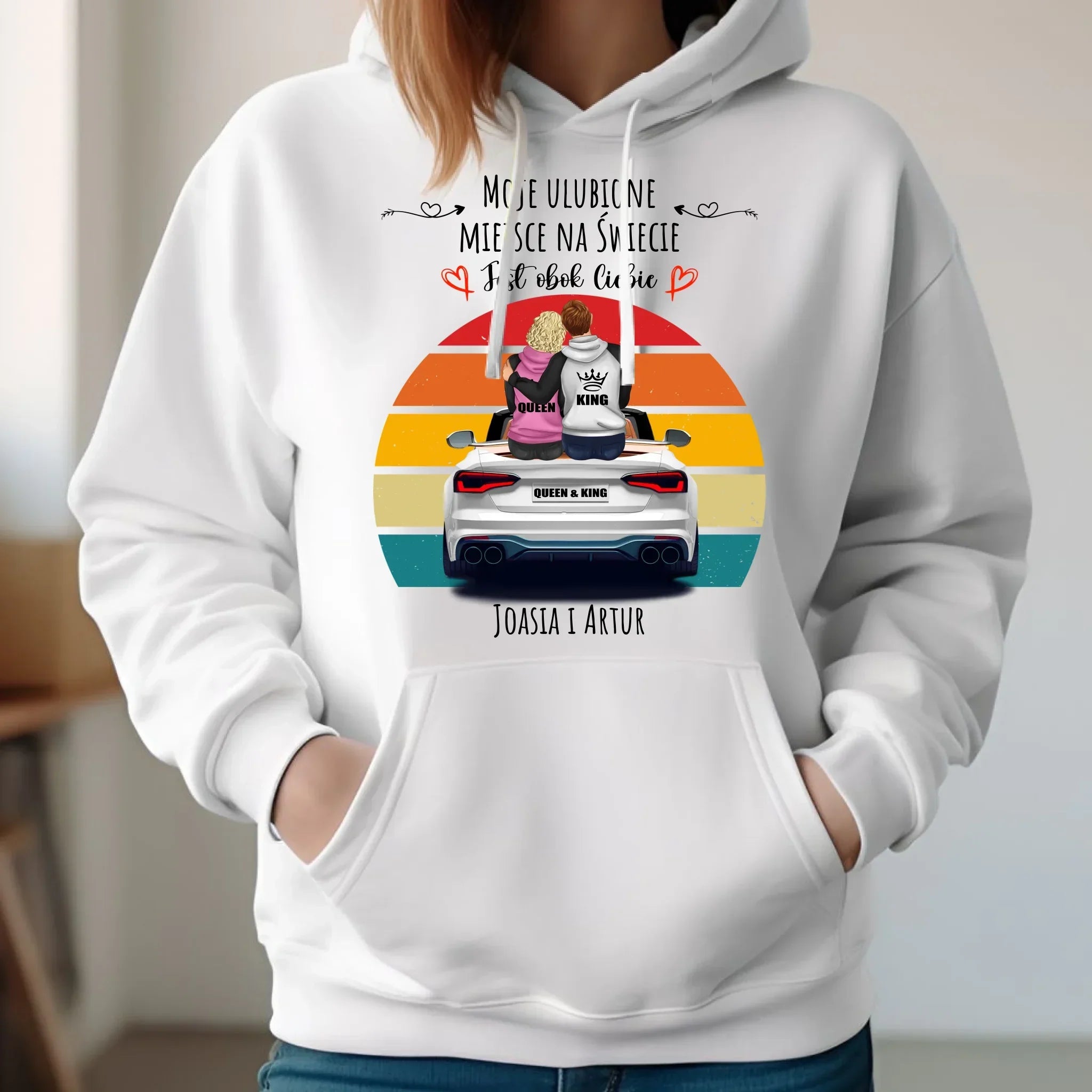 Bluza damska z kapturem dla par - Moje ulubione miejsce - personalizowana W06 - StoryCups.pl