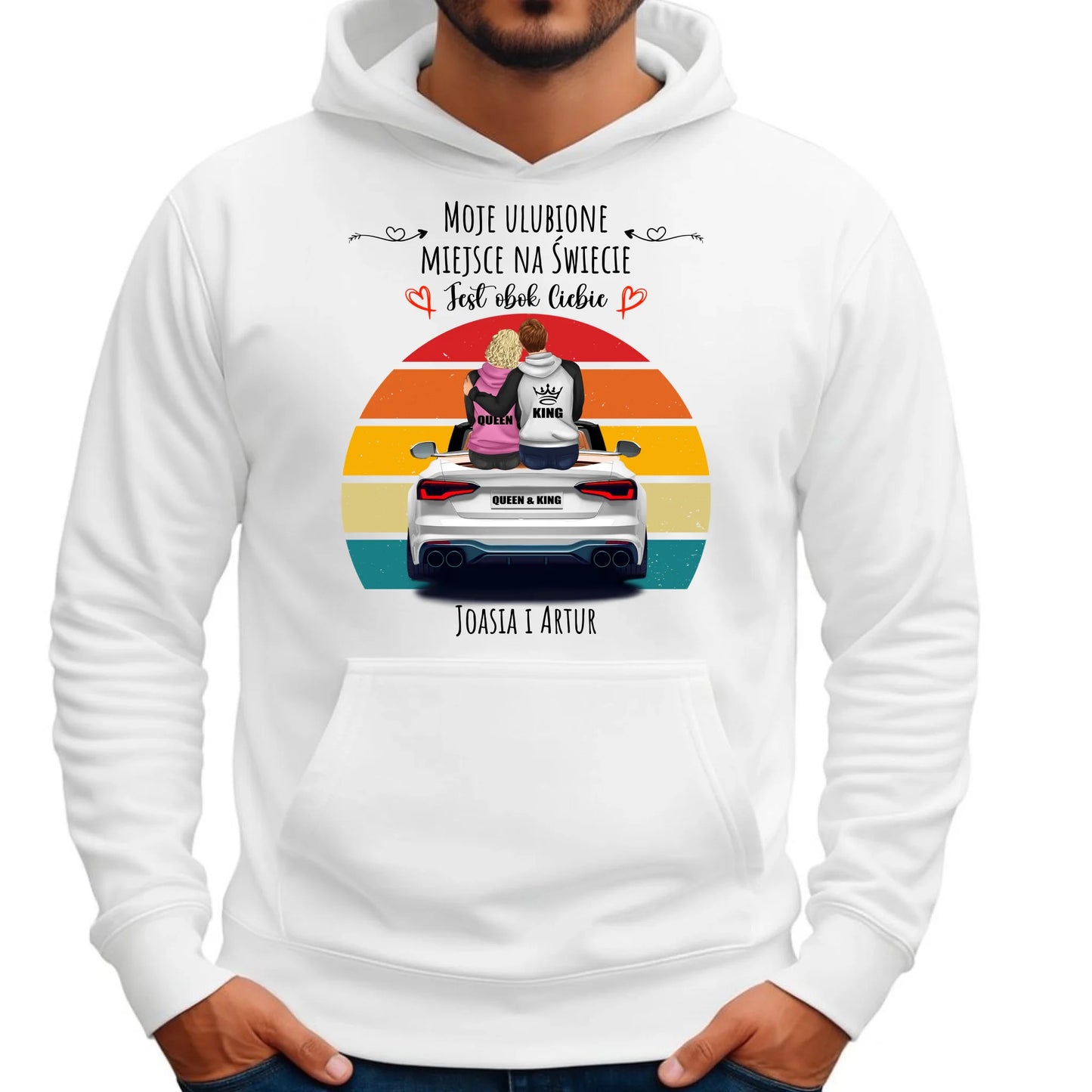 Bluza męska z kapturem dla par - Moje ulubione miejsce - personalizowana W06 - StoryCups.pl