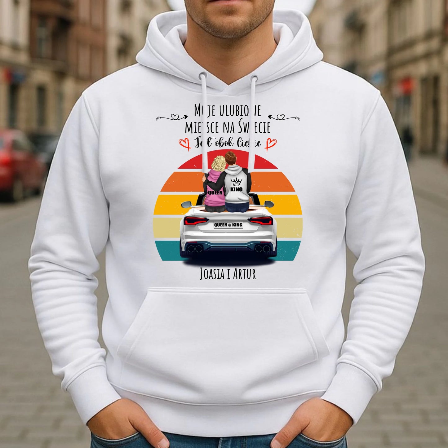 Bluza męska z kapturem dla par - Moje ulubione miejsce - personalizowana W06 - StoryCups.pl