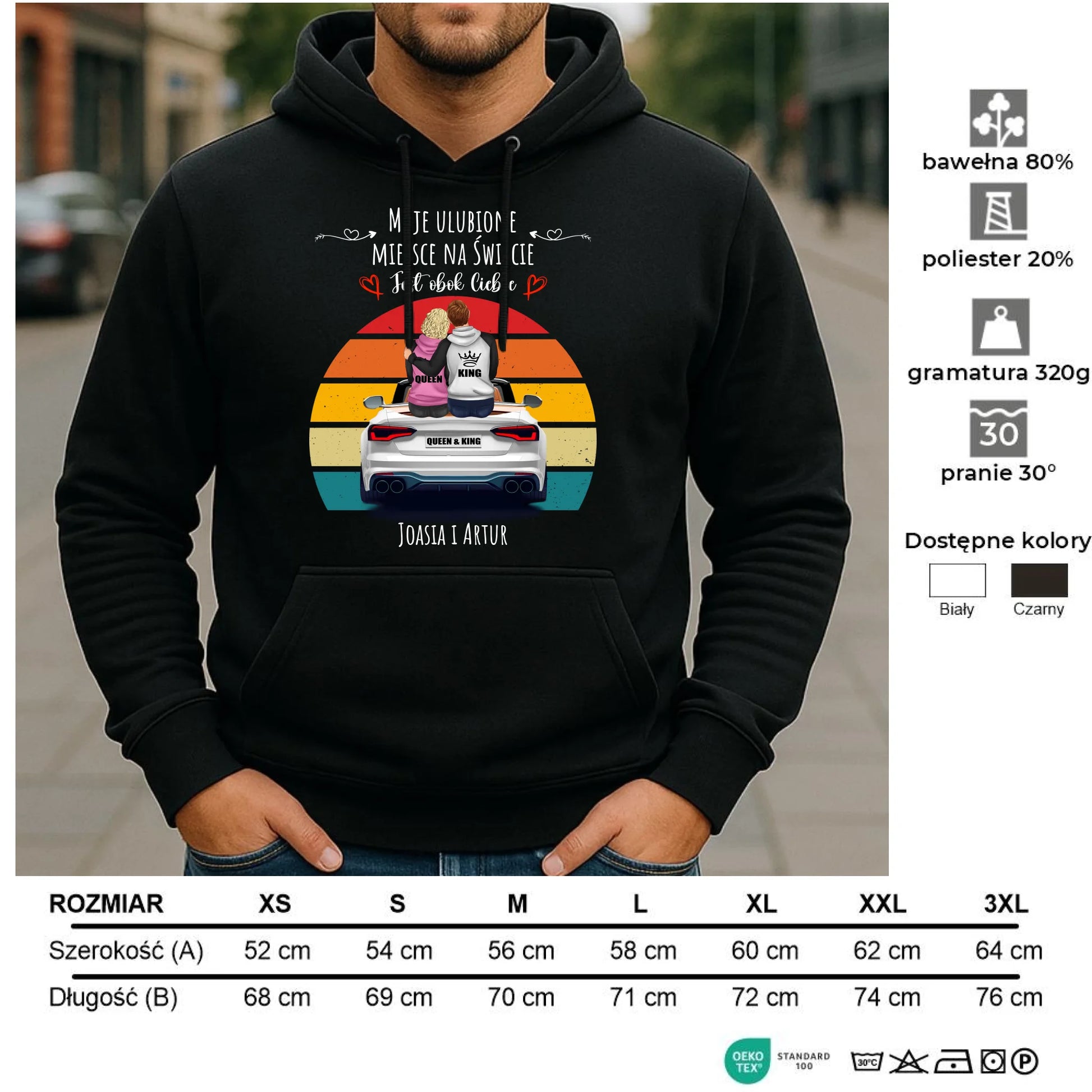 Bluza męska z kapturem dla par - Moje ulubione miejsce - personalizowana W06 - StoryCups.pl