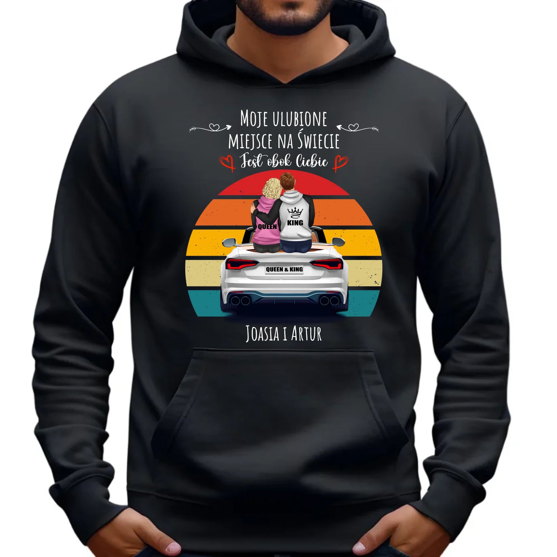 Bluza męska z kapturem dla par - Moje ulubione miejsce - personalizowana W06 - StoryCups.pl