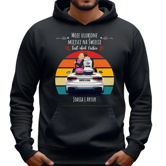 Bluza męska z kapturem dla par - Moje ulubione miejsce - personalizowana W06 - StoryCups.pl
