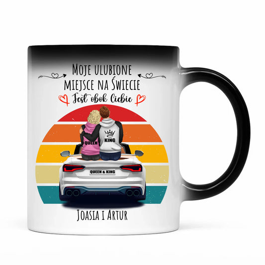 Kubek magiczny dla par - Moje ulubione miejsce - personalizowany W06 - StoryCups.pl