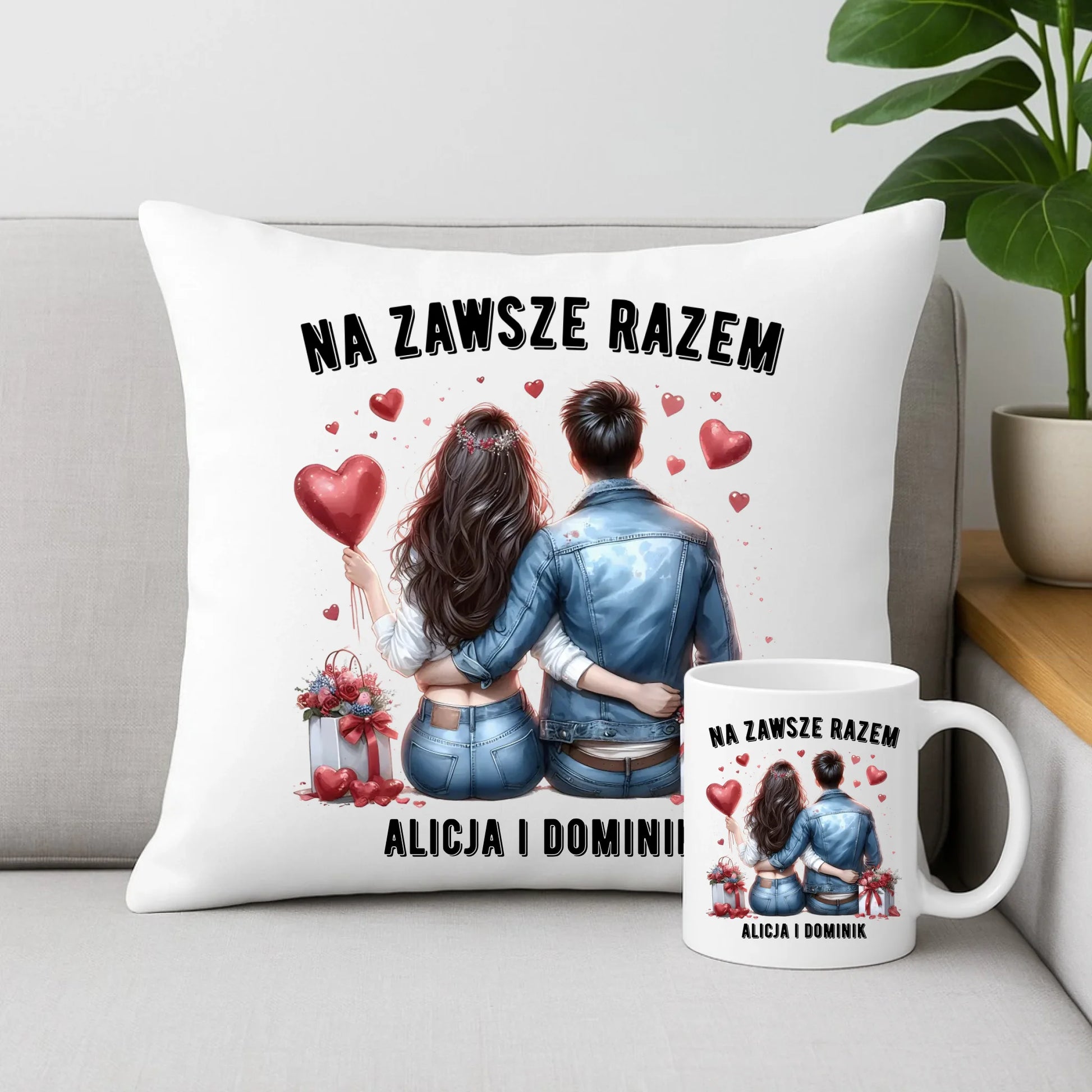 Zestaw poduszka i kubek dla par - Na zawsze razem - personalizowany W07 - StoryCups.pl