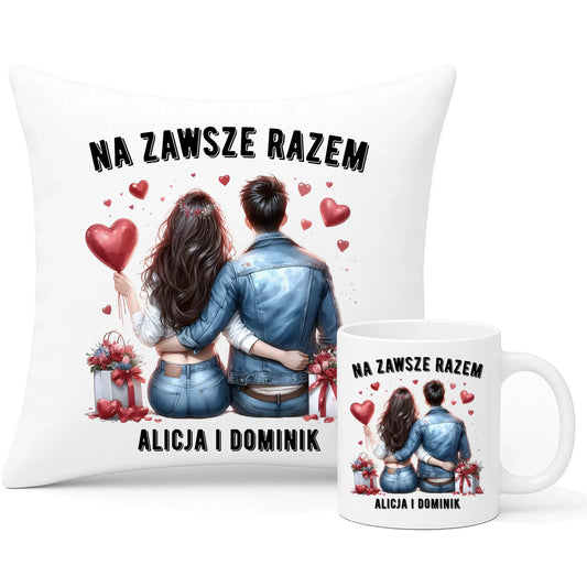Zestaw poduszka i kubek dla par - Na zawsze razem - personalizowany W07 - StoryCups.pl