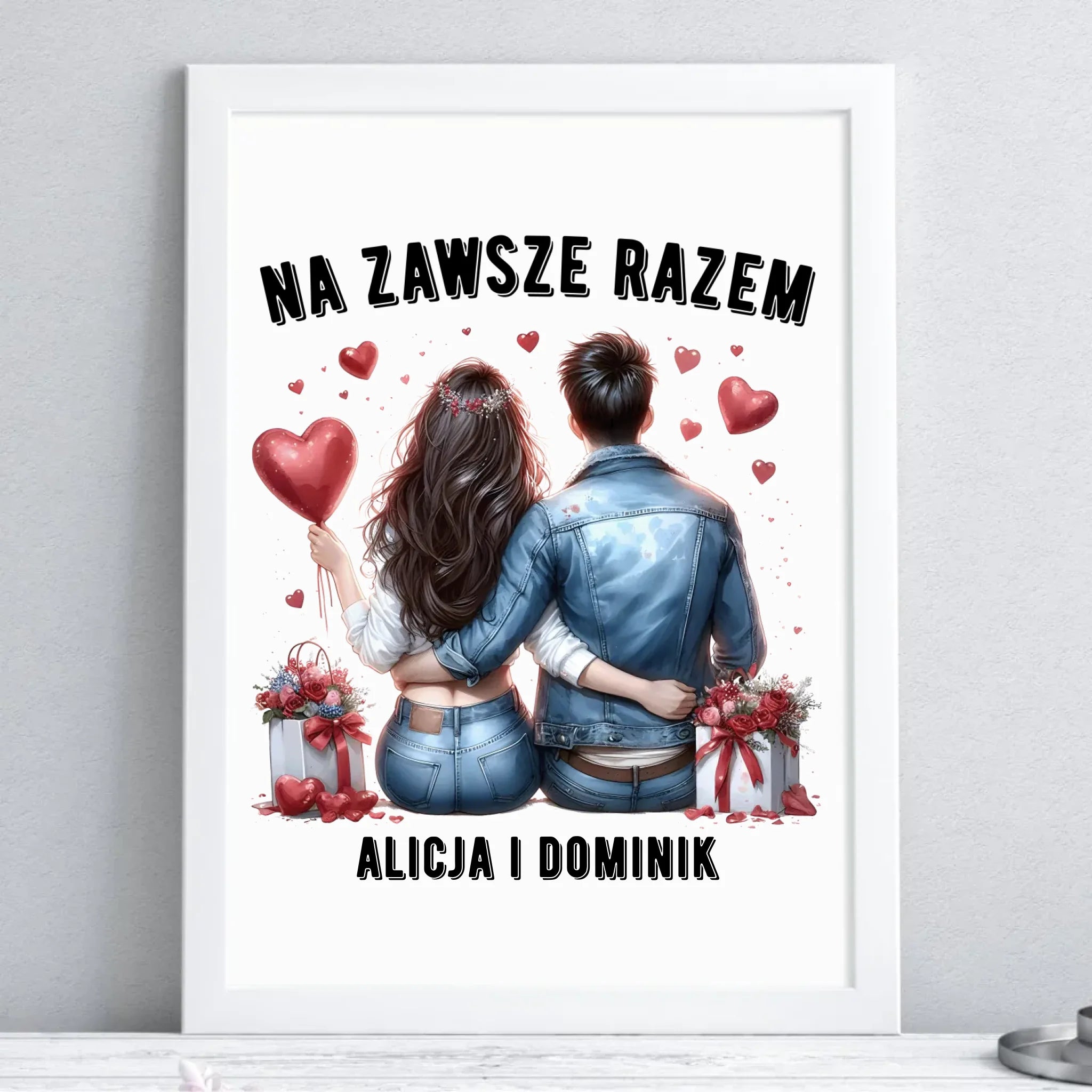 Plakat w ramie dla par - Na zawsze razem - personalizowany W07 - StoryCups.pl