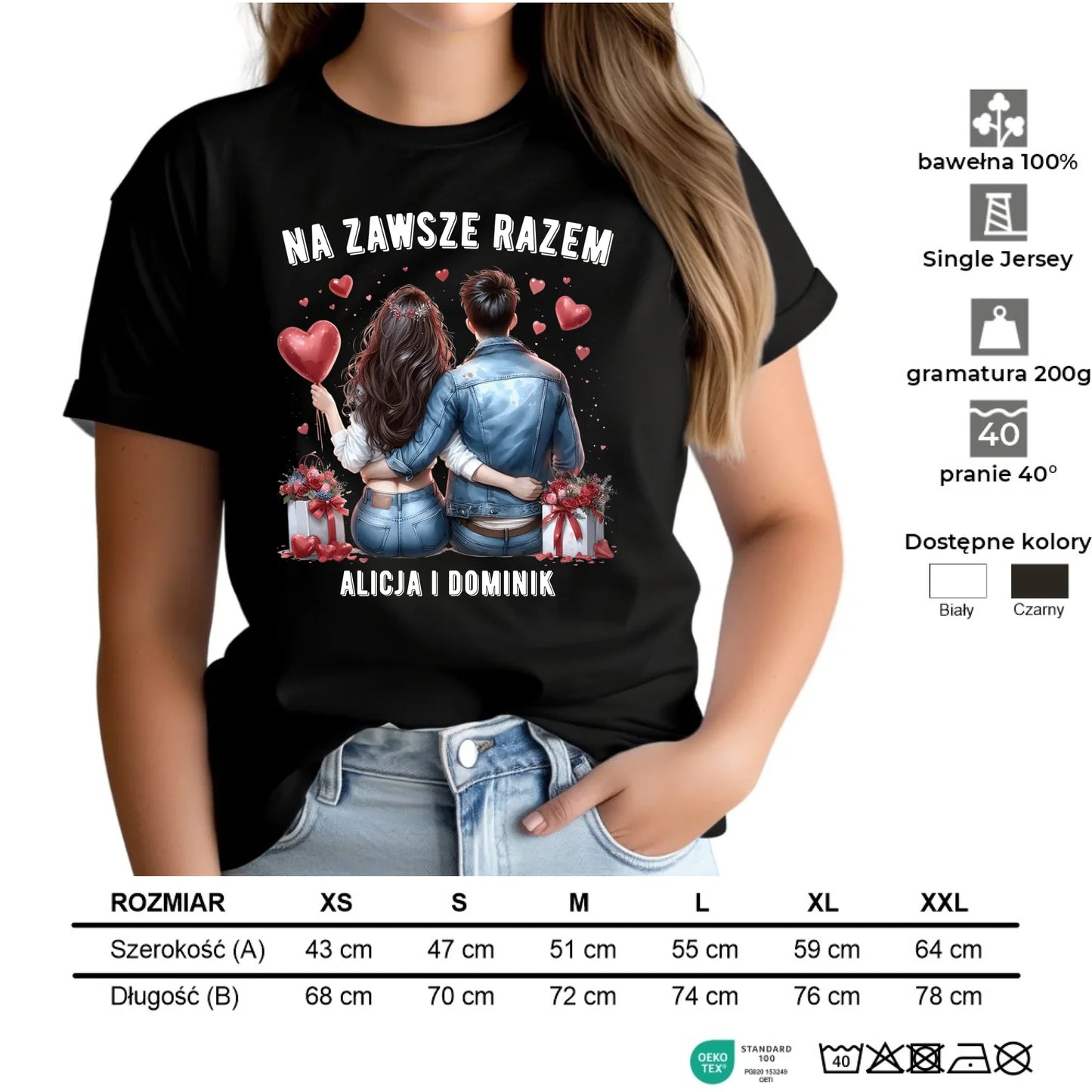 Koszulka damska dla par - Na zawsze razem - personalizowana W07 - StoryCups.pl