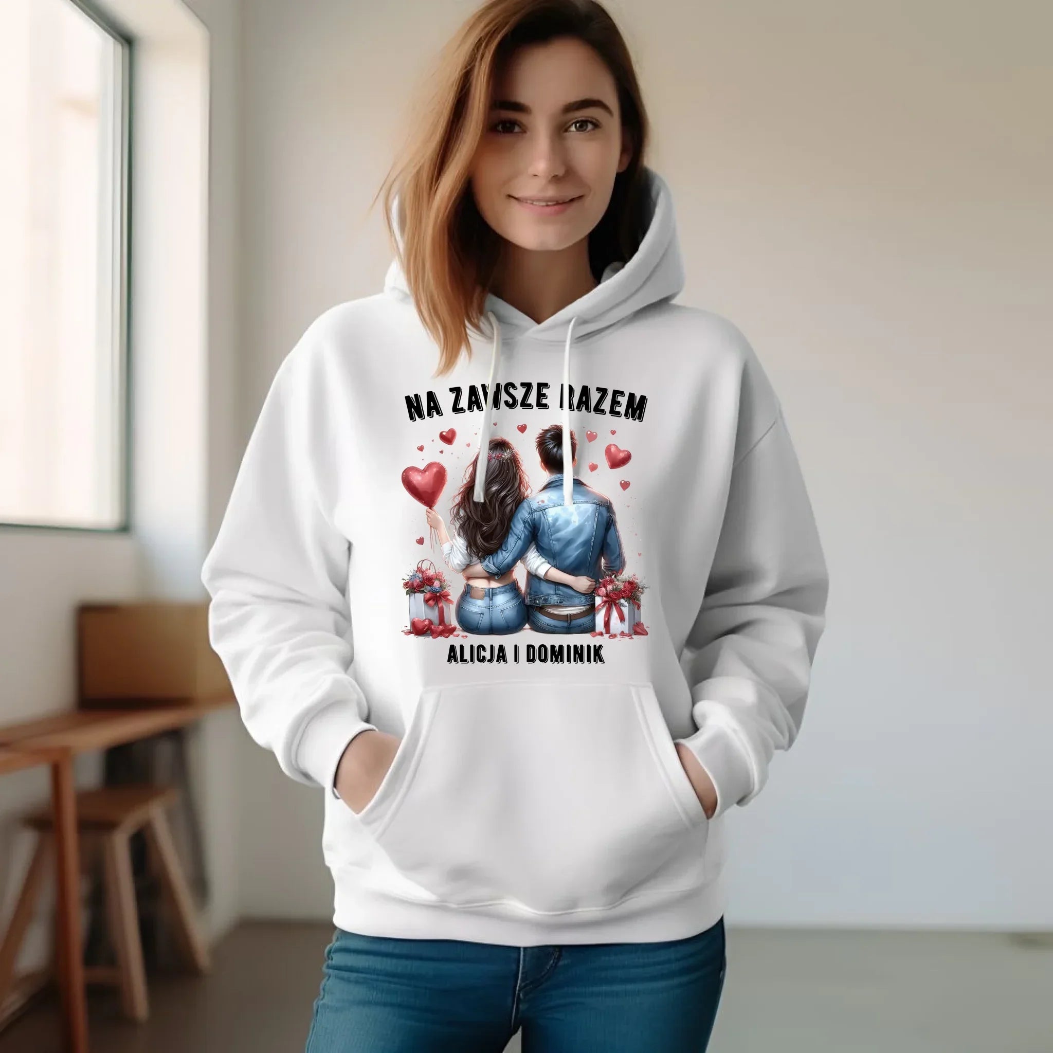 Bluza damska z kapturem dla par - Na zawsze razem - personalizowana W07 - StoryCups.pl