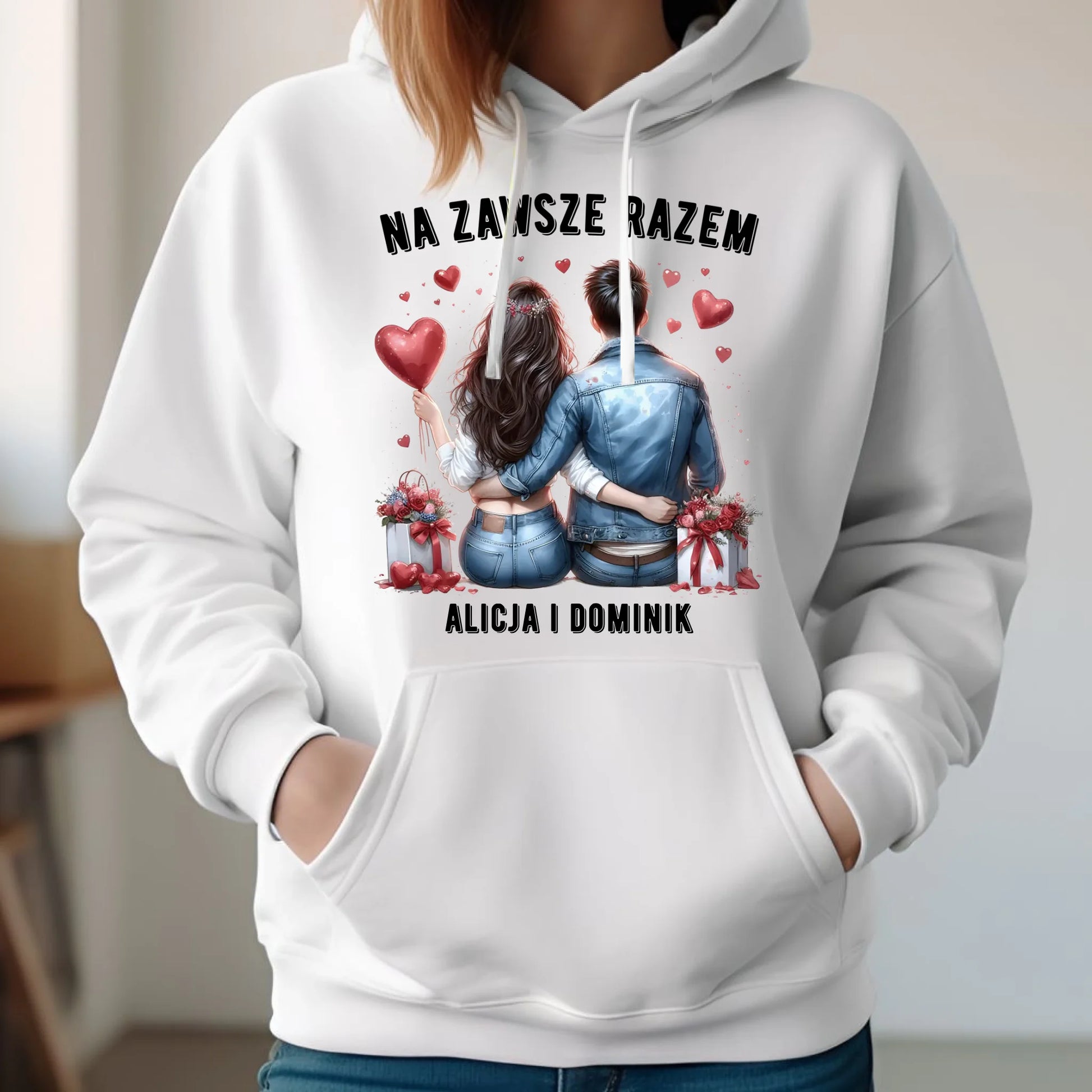 Bluza damska z kapturem dla par - Na zawsze razem - personalizowana W07 - StoryCups.pl