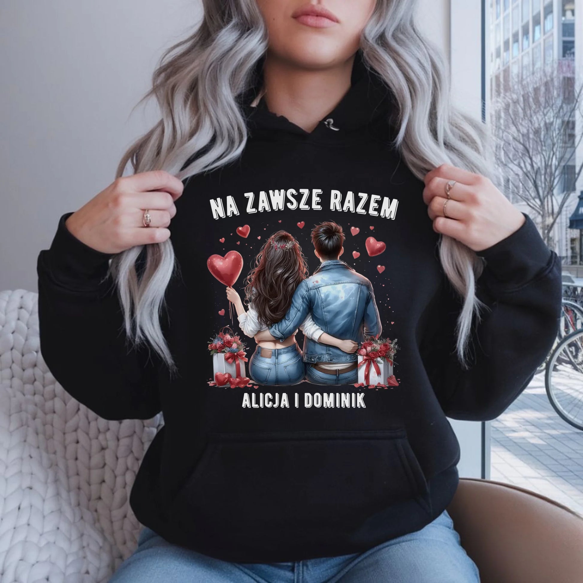 Bluza damska z kapturem dla par - Na zawsze razem - personalizowana W07 - StoryCups.pl