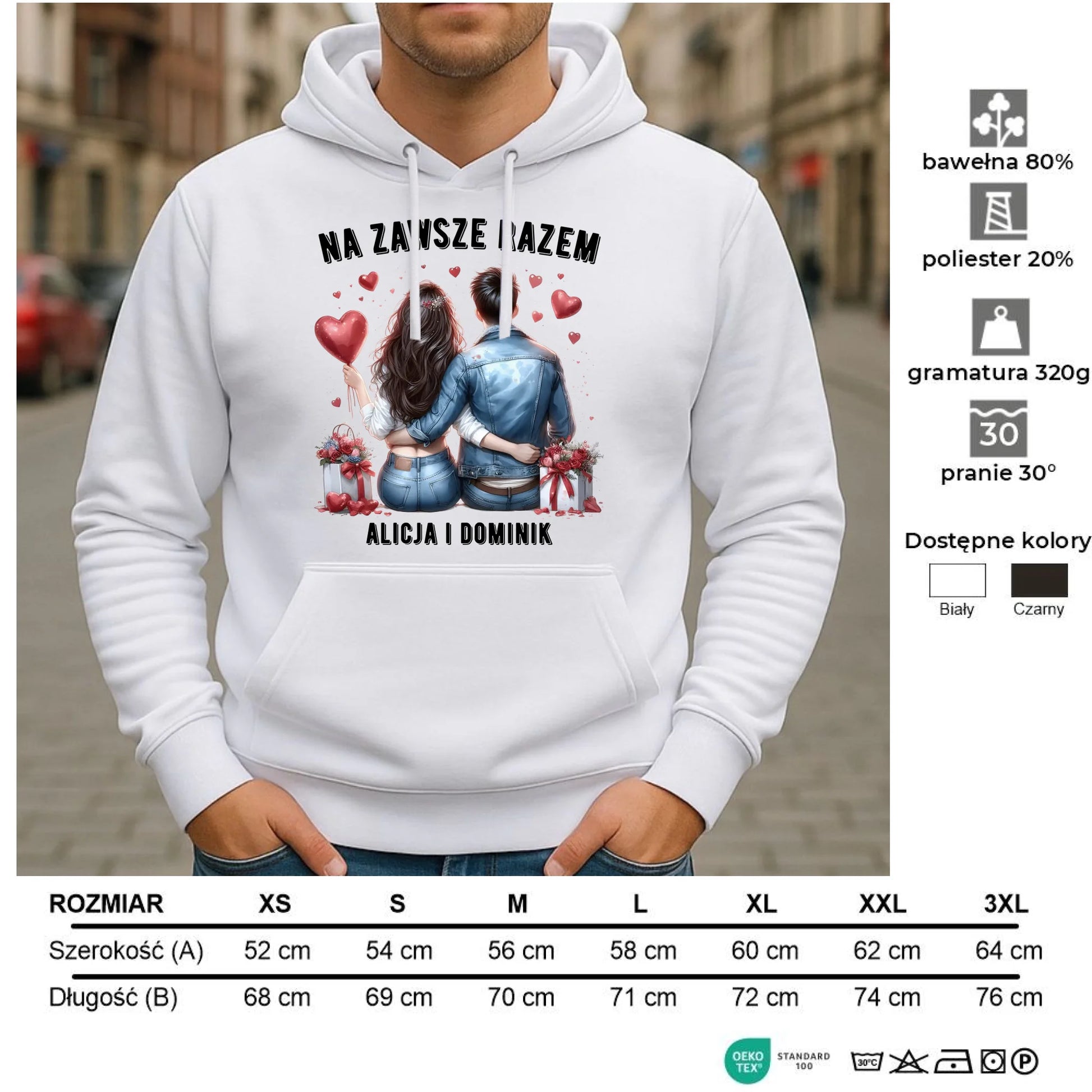 Bluza męska z kapturem dla par - Na zawsze razem - personalizowana W07 - StoryCups.pl