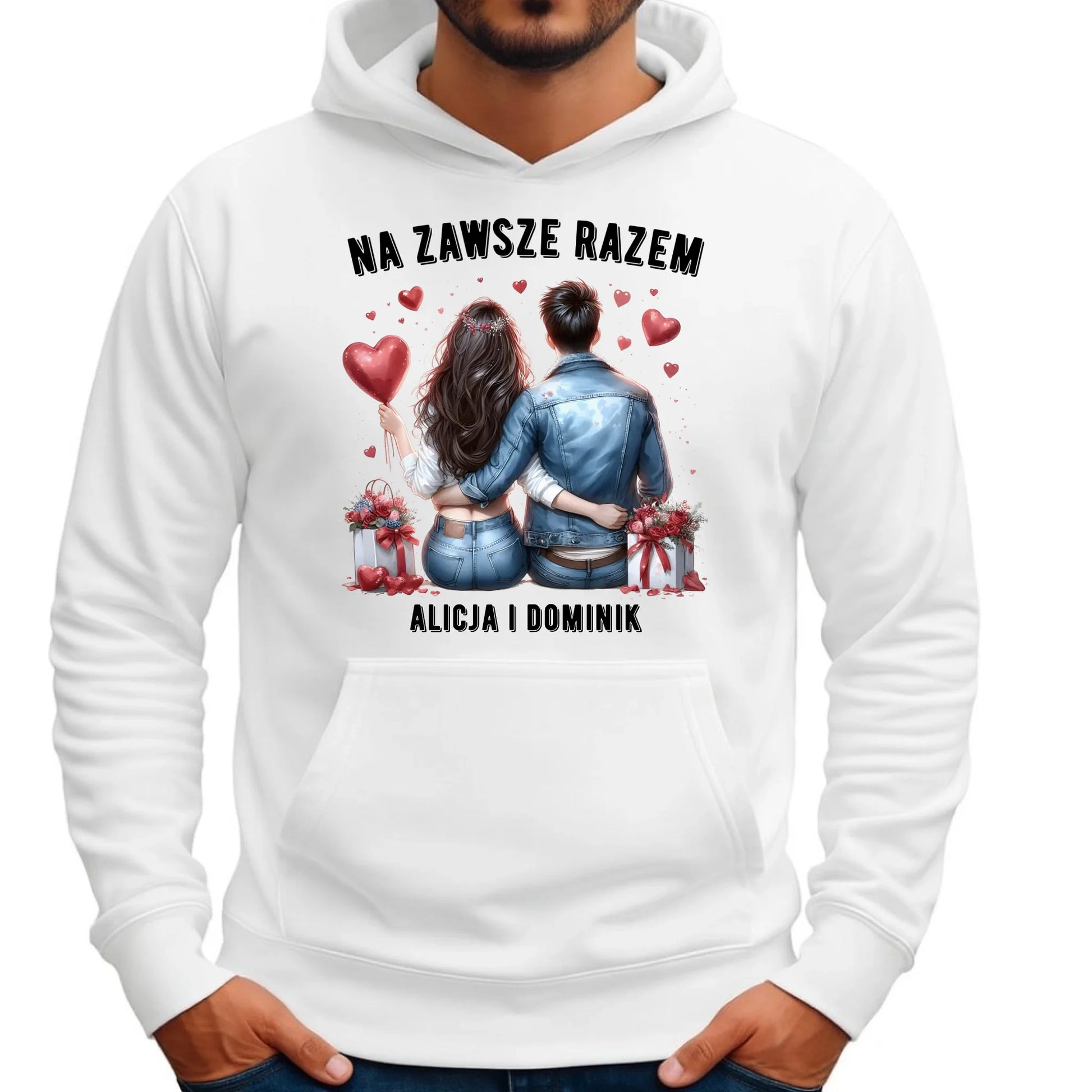 Bluza męska z kapturem dla par - Na zawsze razem - personalizowana W07 - StoryCups.pl