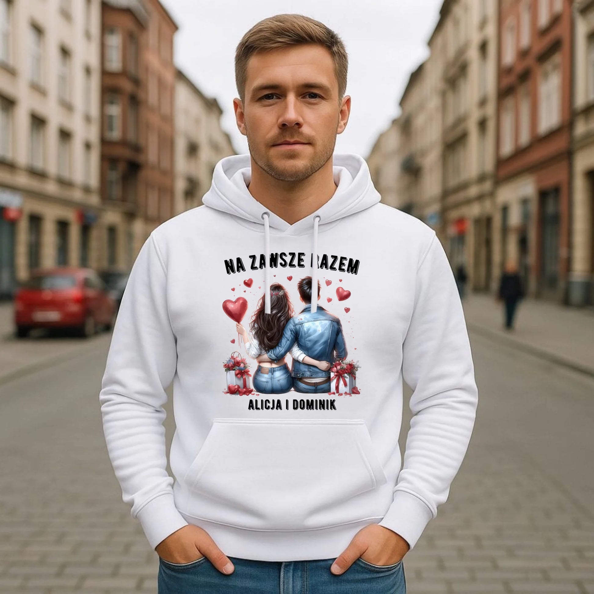 Bluza męska z kapturem dla par - Na zawsze razem - personalizowana W07 - StoryCups.pl