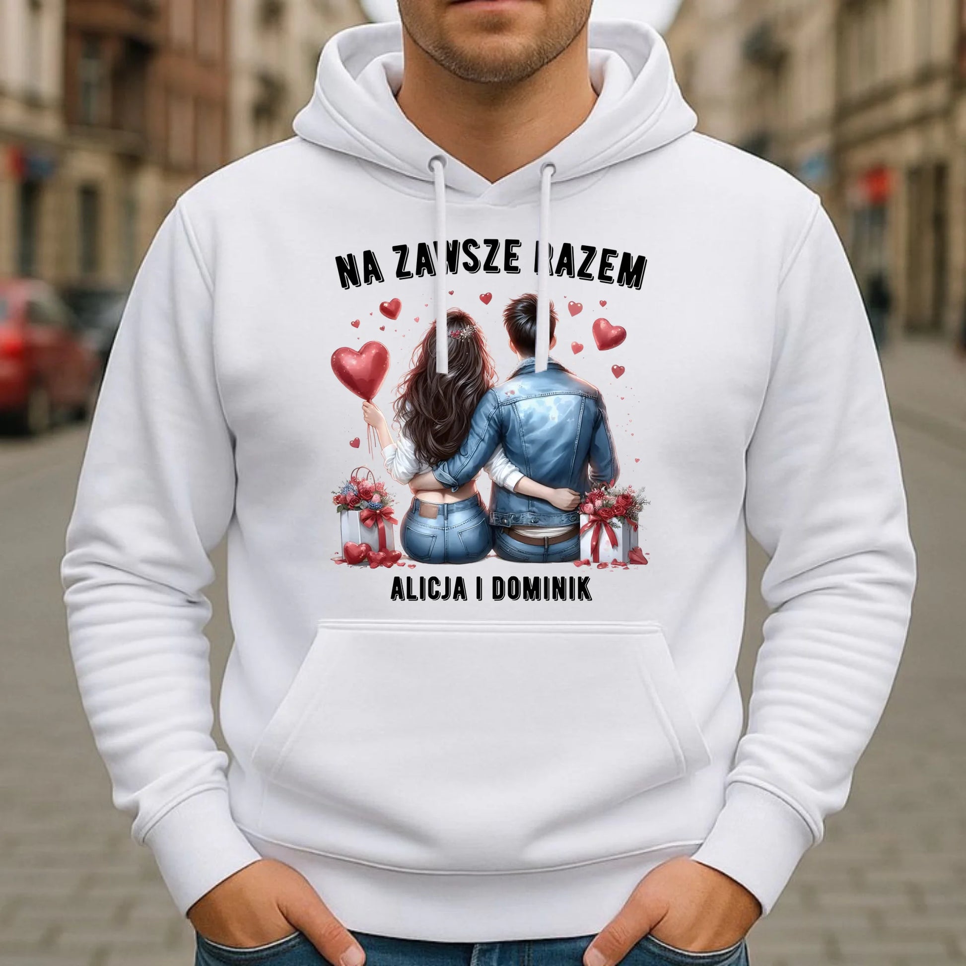 Bluza męska z kapturem dla par - Na zawsze razem - personalizowana W07 - StoryCups.pl