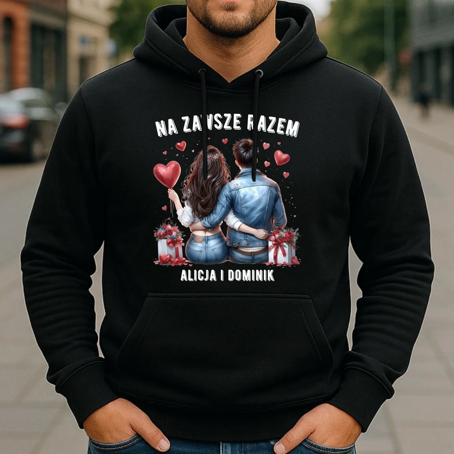 Bluza męska z kapturem dla par - Na zawsze razem - personalizowana W07 - StoryCups.pl