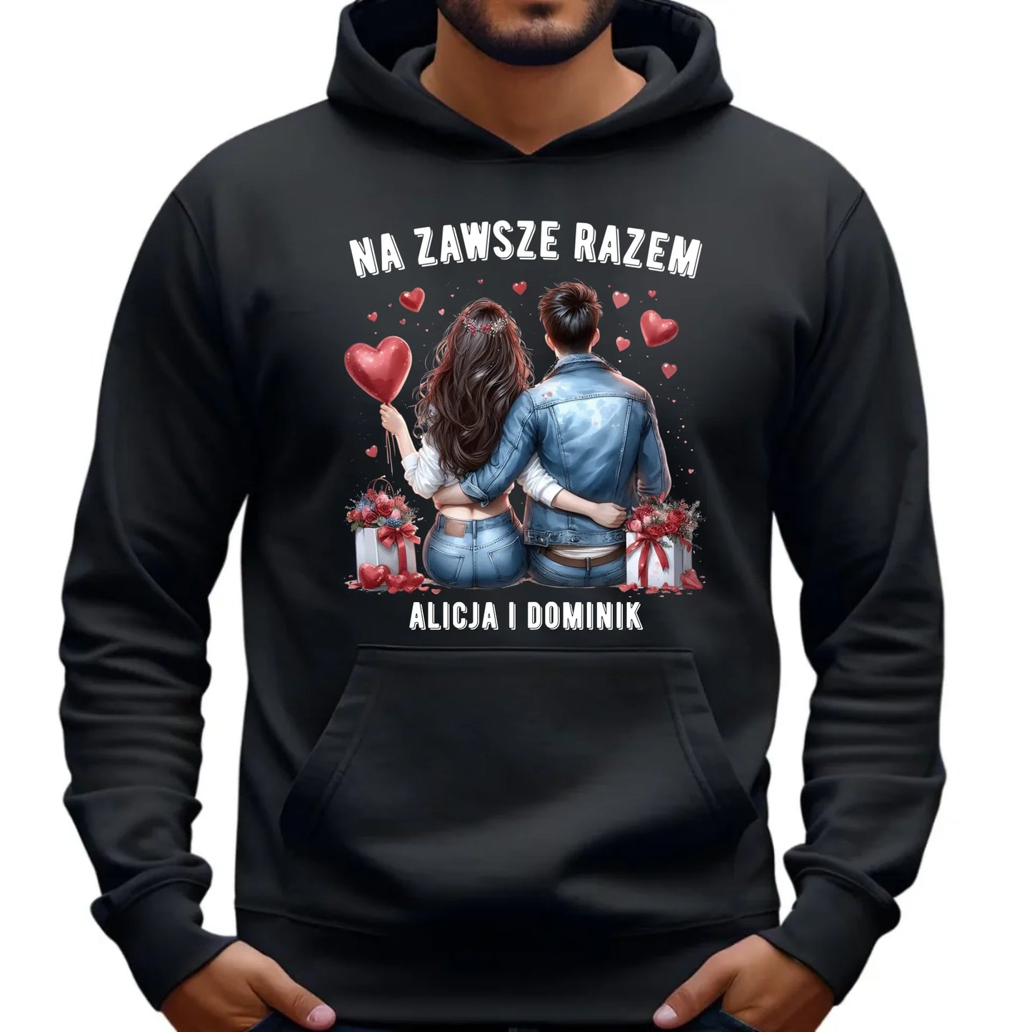 Bluza męska z kapturem dla par - Na zawsze razem - personalizowana W07 - StoryCups.pl