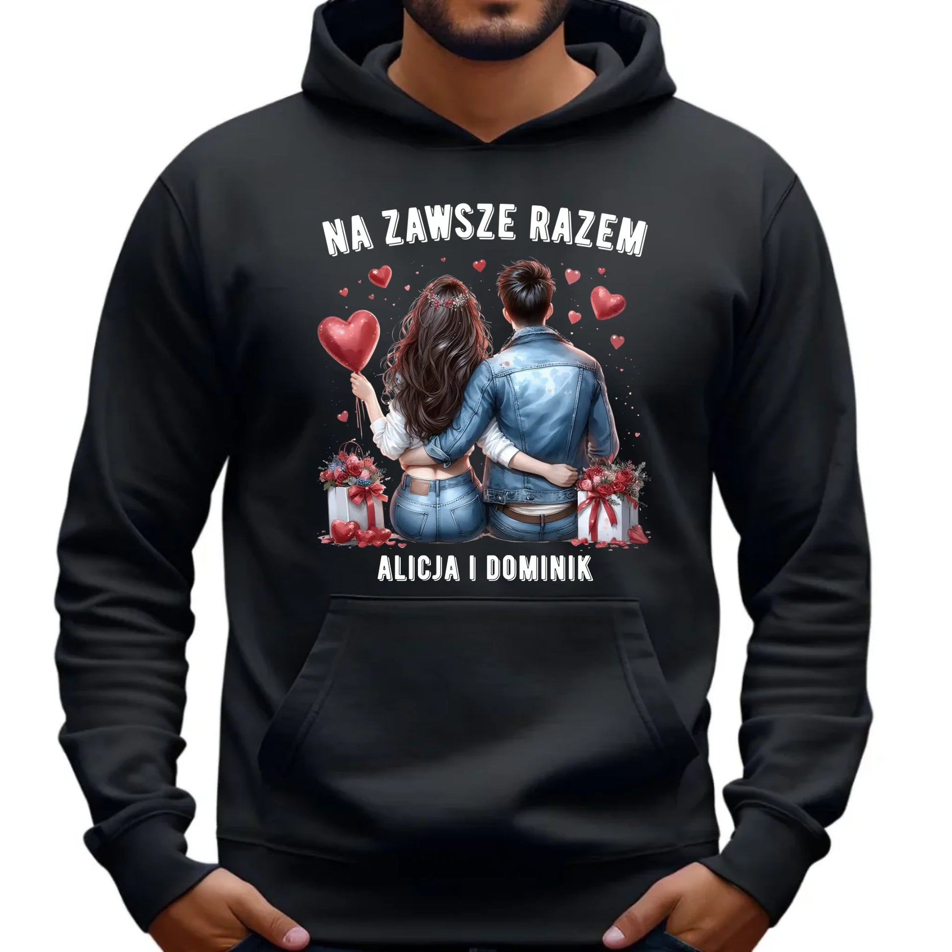 Bluza męska z kapturem dla par - Na zawsze razem - personalizowana W07 - StoryCups.pl