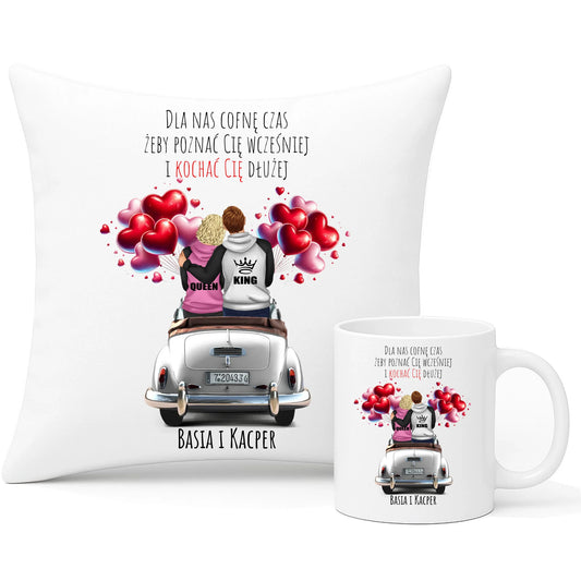 Zestaw poduszka i kubek dla par - Dla nas cofnę czas - personalizowany W08 - StoryCups.pl