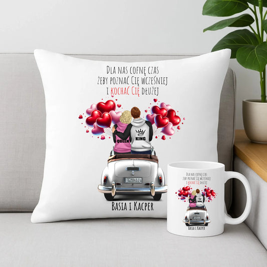 Zestaw poduszka i kubek dla par - Dla nas cofnę czas - personalizowany W08 - StoryCups.pl