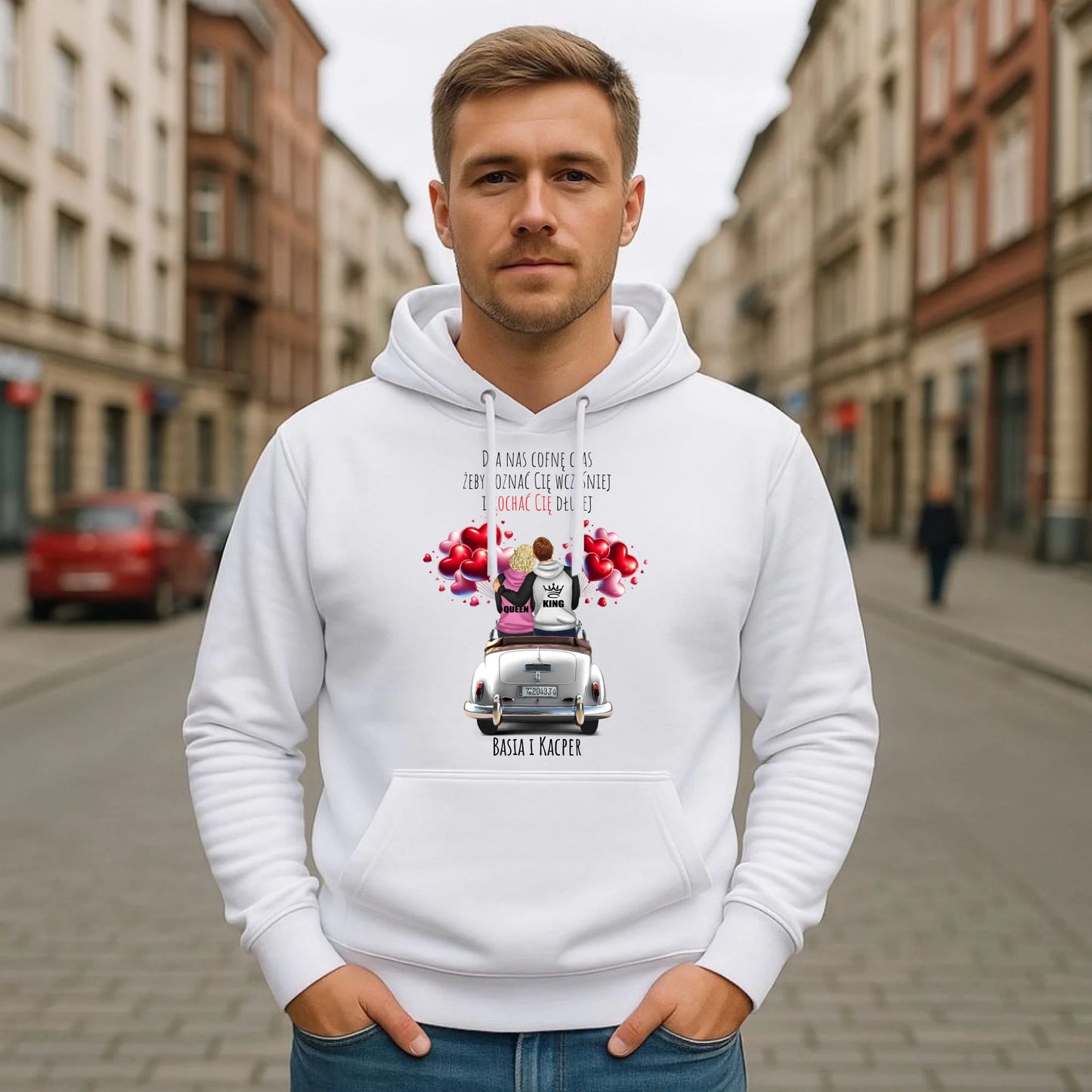Bluza męska z kapturem dla par - Dla nas cofnę czas - personalizowana W08 - StoryCups.pl