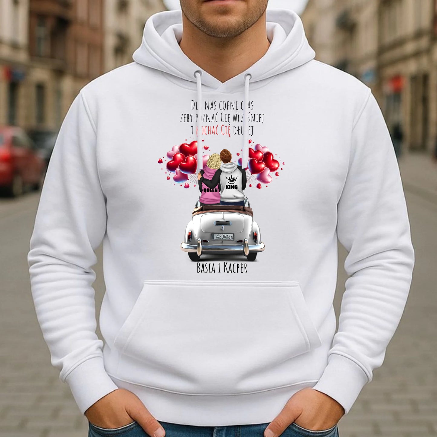 Bluza męska z kapturem dla par - Dla nas cofnę czas - personalizowana W08 - StoryCups.pl