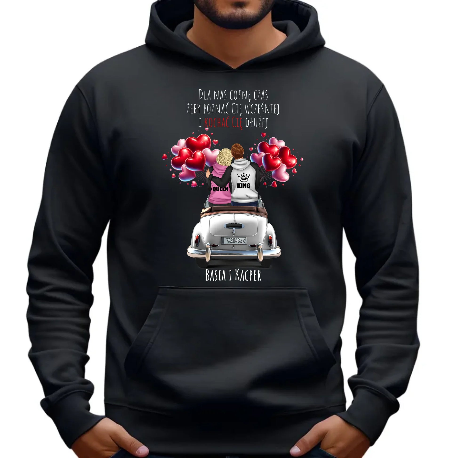 Bluza męska z kapturem dla par - Dla nas cofnę czas - personalizowana W08 - StoryCups.pl