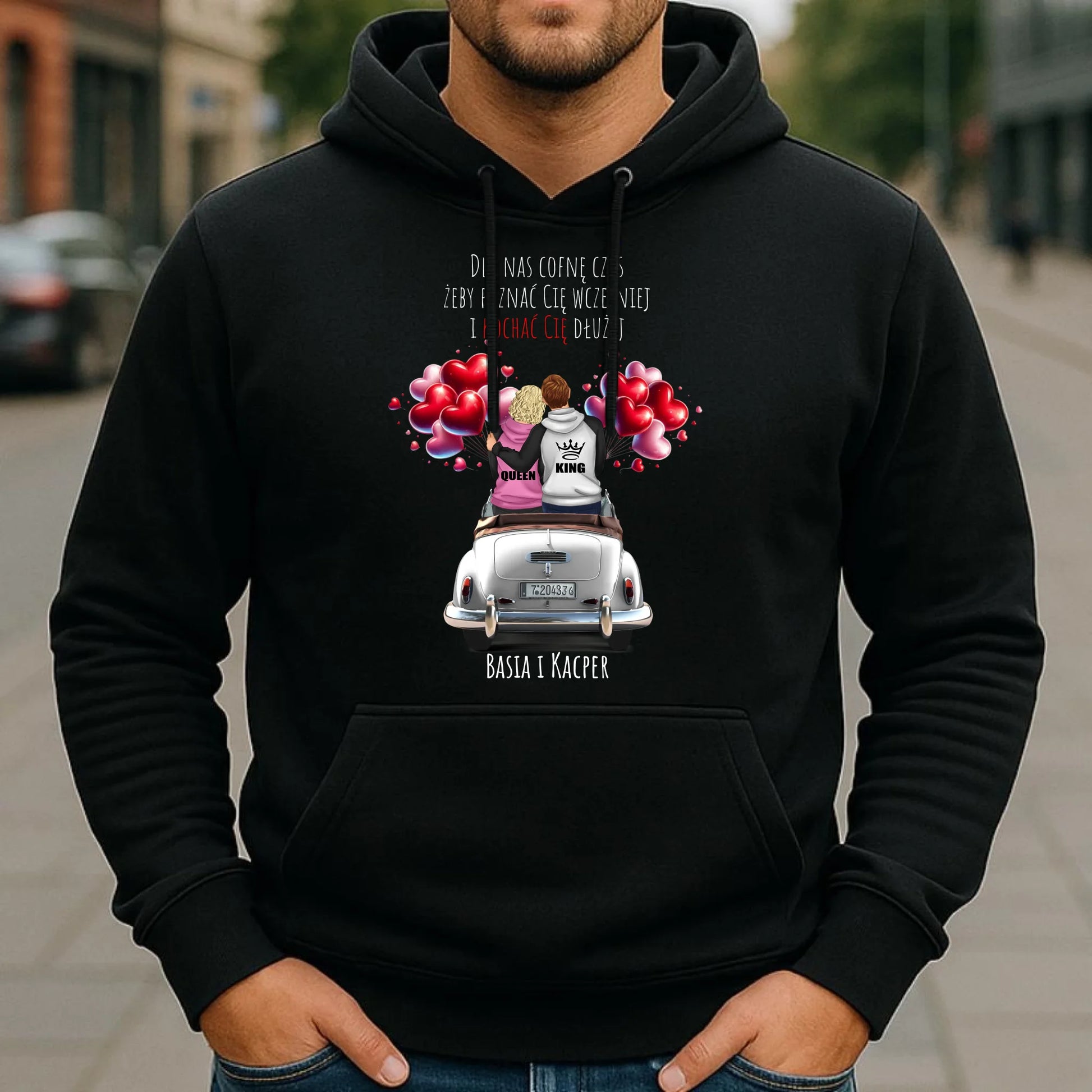 Bluza męska z kapturem dla par - Dla nas cofnę czas - personalizowana W08 - StoryCups.pl