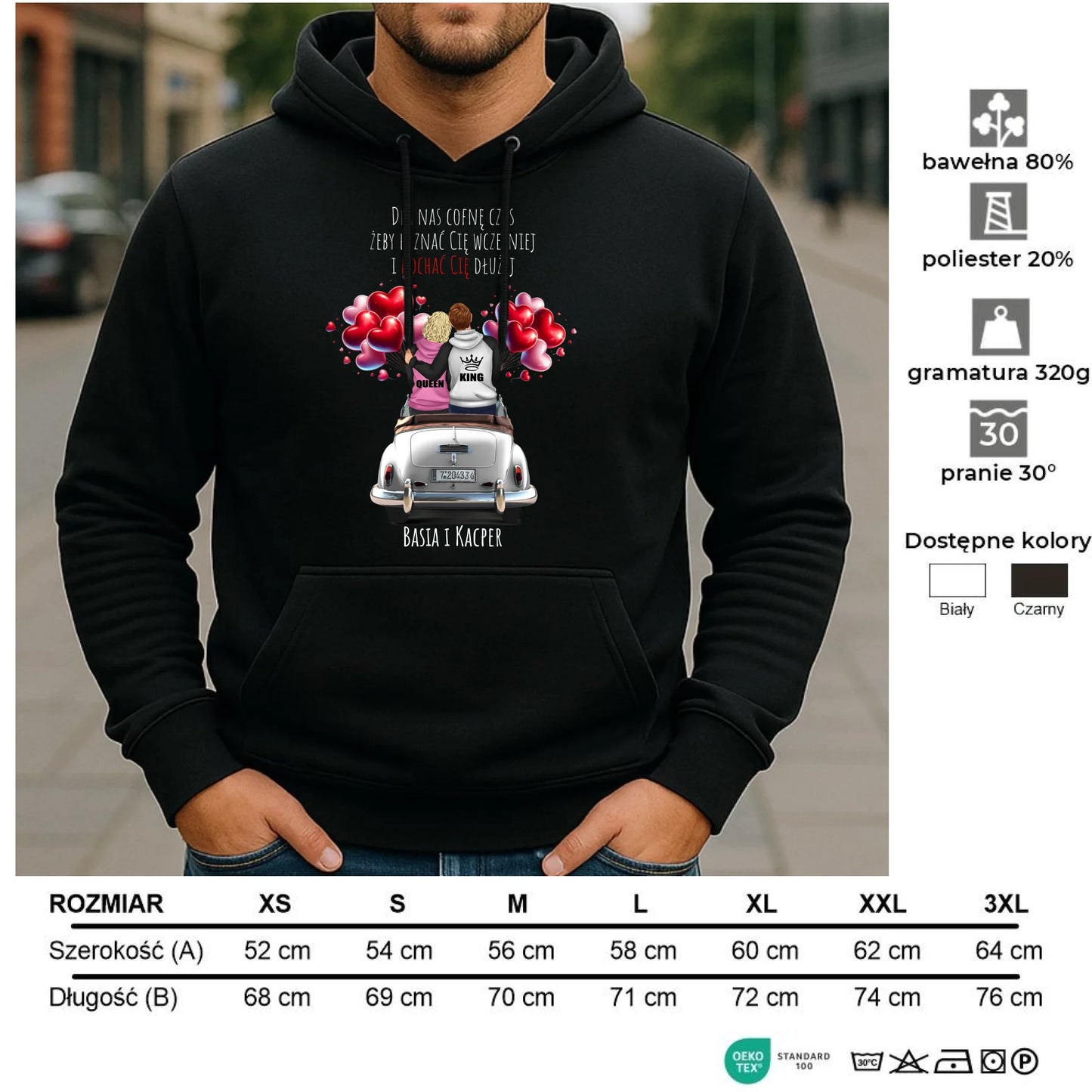 Bluza męska z kapturem dla par - Dla nas cofnę czas - personalizowana W08 - StoryCups.pl