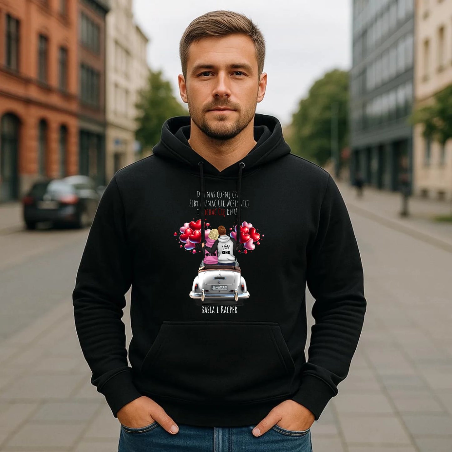 Bluza męska z kapturem dla par - Dla nas cofnę czas - personalizowana W08 - StoryCups.pl