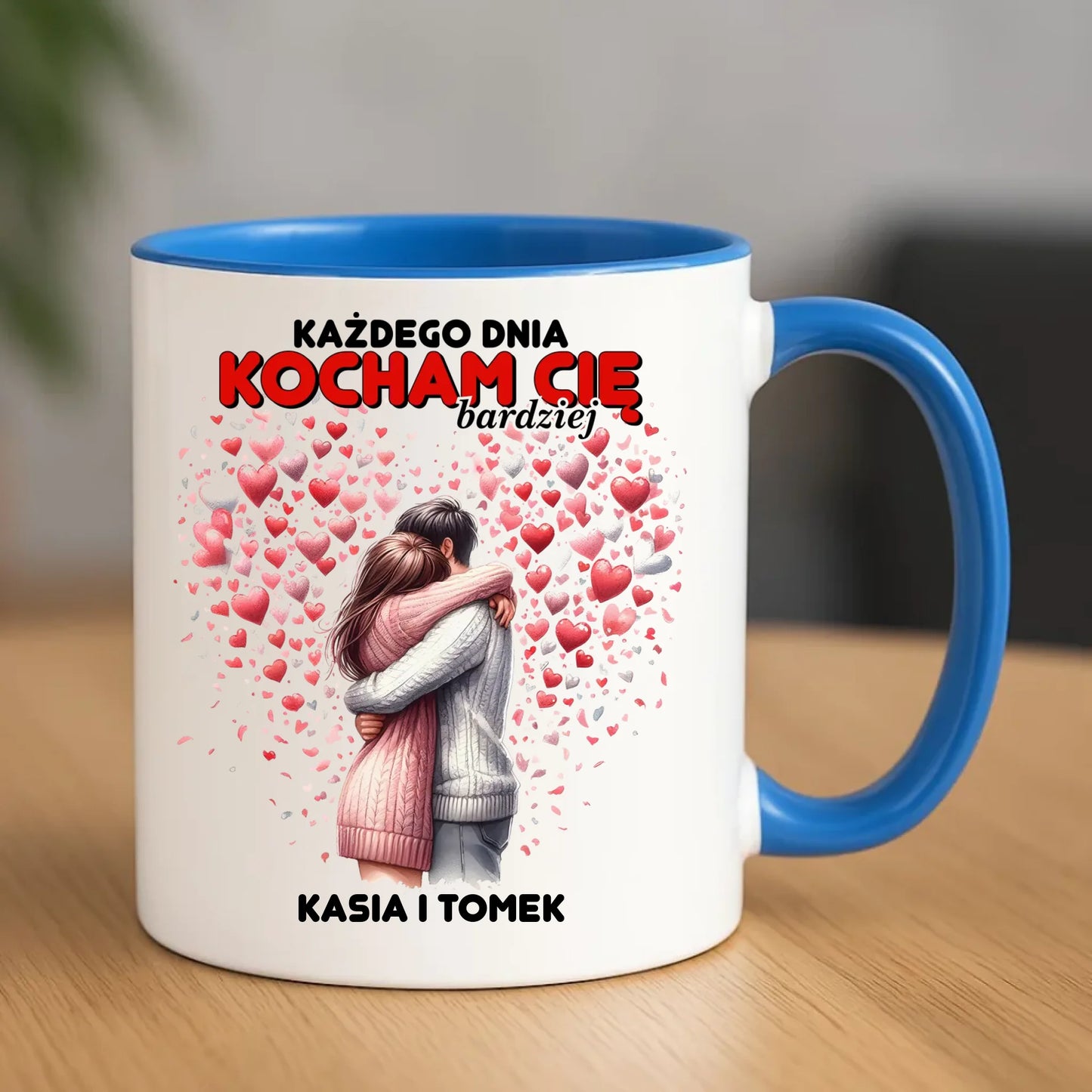 Kubek dla par - Każdego dnia kocham Cię bardziej - personalizowany W09 - StoryCups.pl