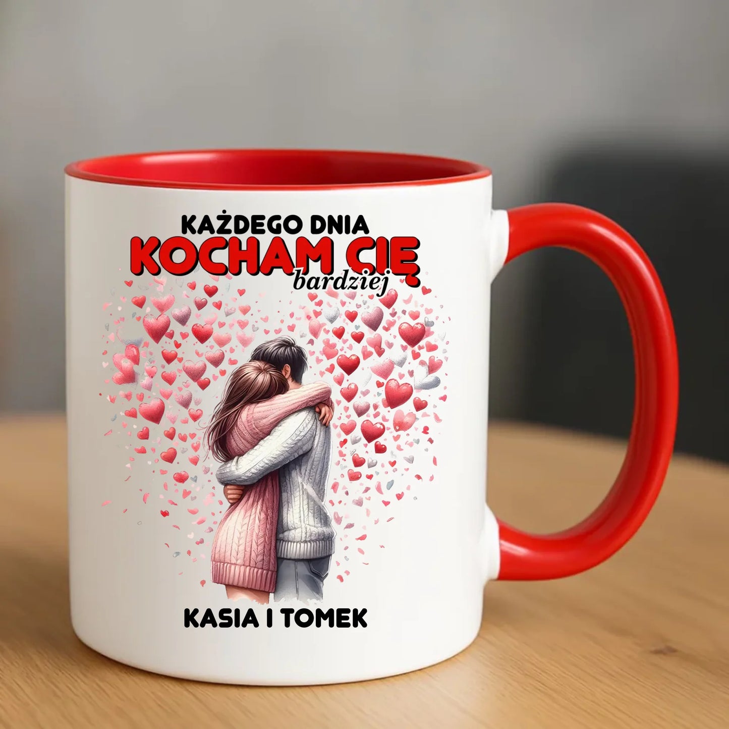 Kubek dla par - Każdego dnia kocham Cię bardziej - personalizowany W09 - StoryCups.pl