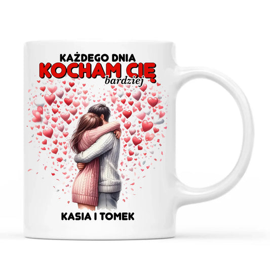 Kubek dla par - Każdego dnia kocham Cię bardziej - personalizowany W09 - StoryCups.pl