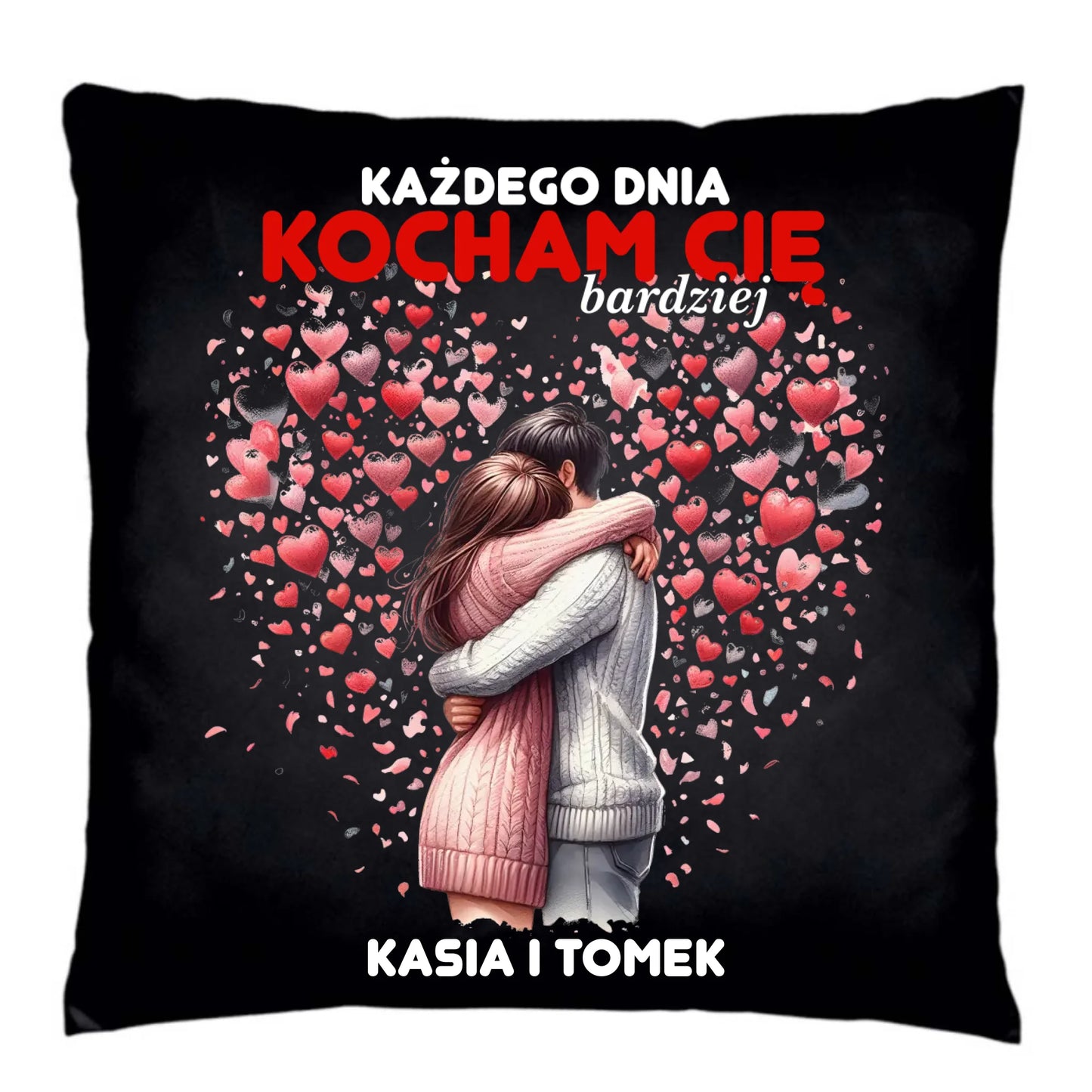 Poduszka dekoracyjna dla par - Każdego dnia kocham Cię bardziej - personalizowana W09 - StoryCups.pl