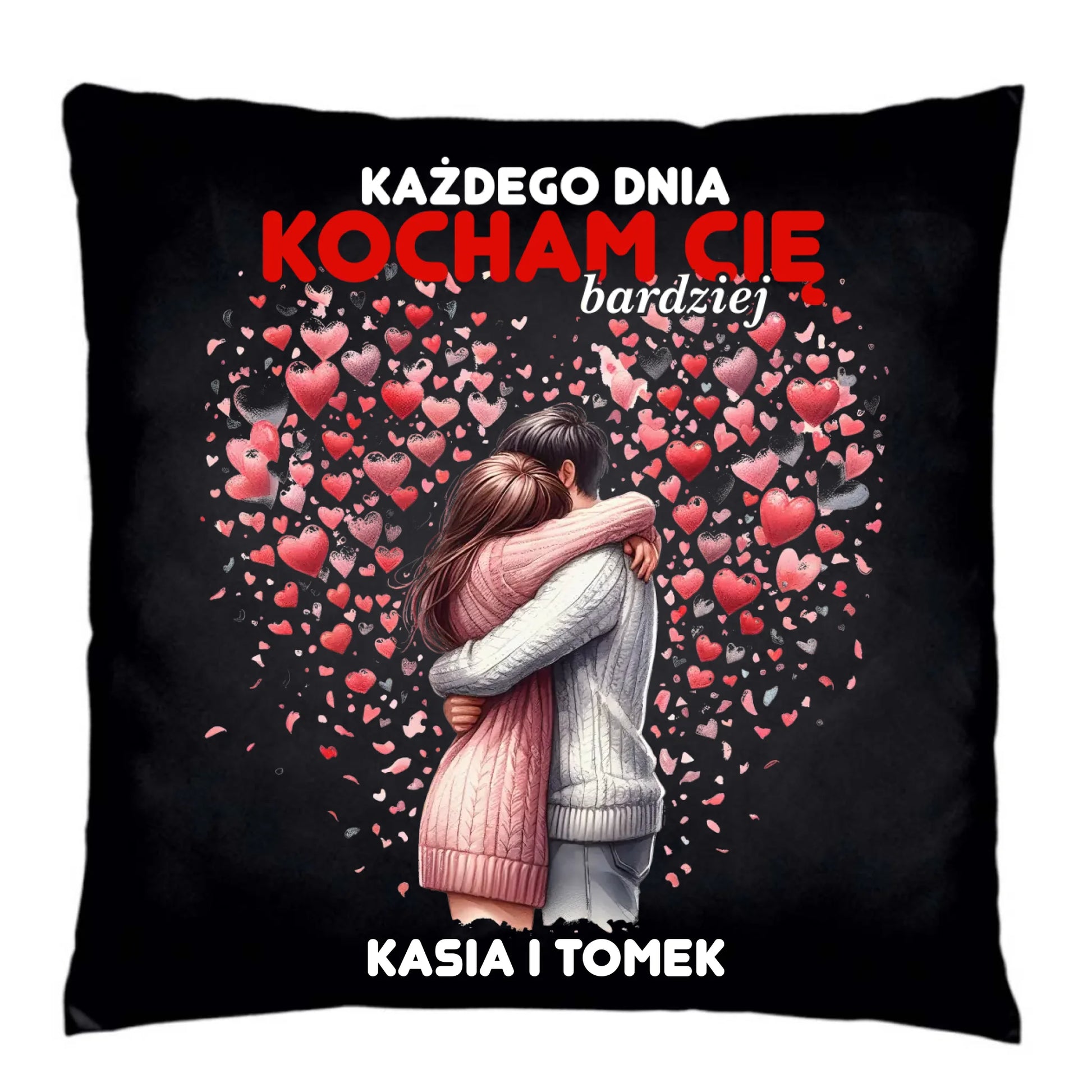 Poduszka dekoracyjna dla par - Każdego dnia kocham Cię bardziej - personalizowana W09 - StoryCups.pl