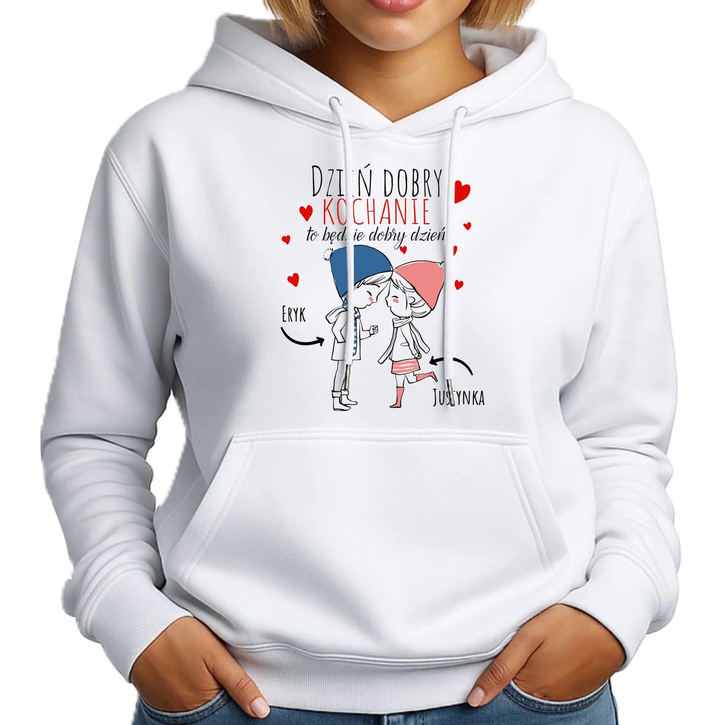 Bluza damska z kapturem dla par - Dzień dobry Kochanie - personalizowana W10 - StoryCups.pl