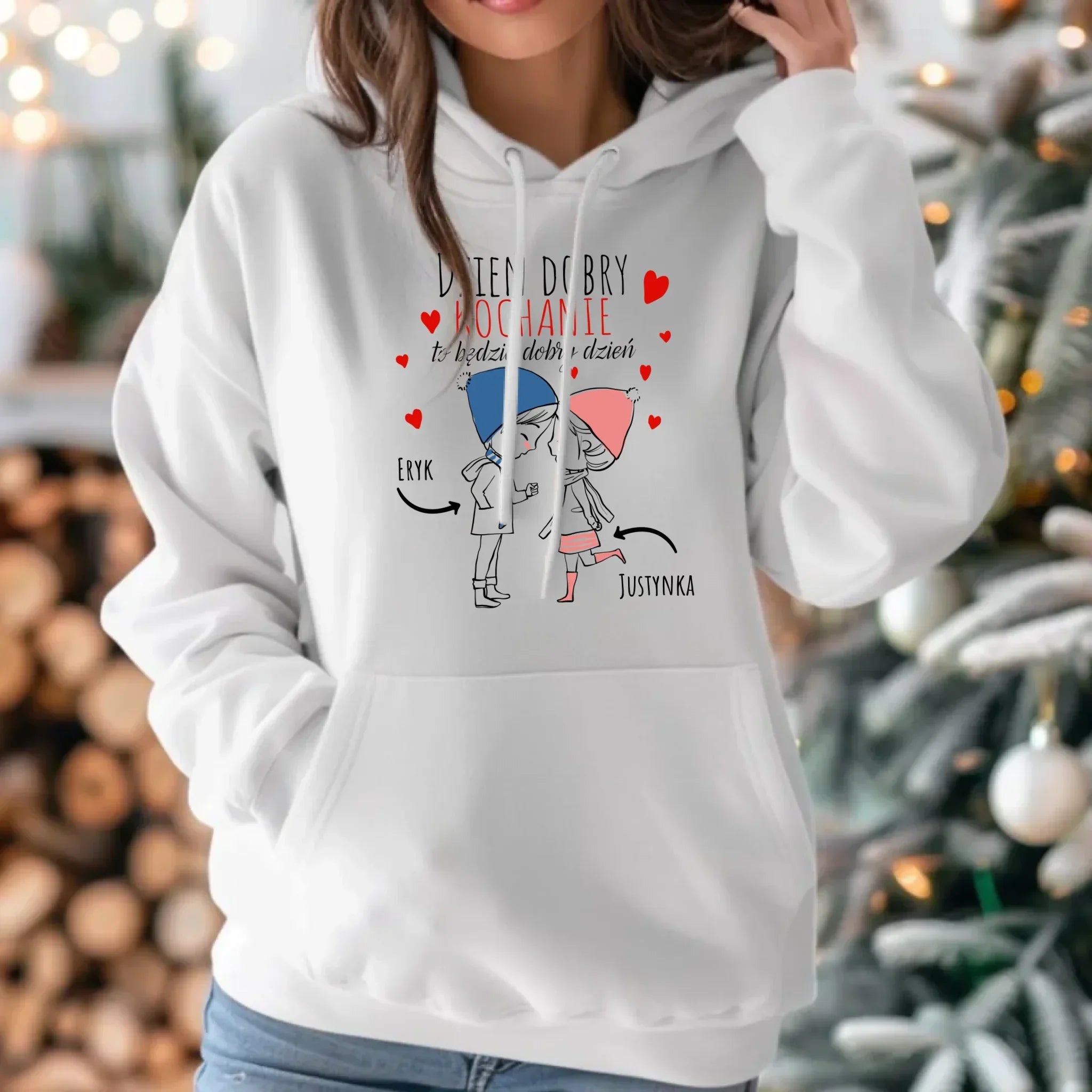 Bluza damska z kapturem dla par - Dzień dobry Kochanie - personalizowana W10 - StoryCups.pl
