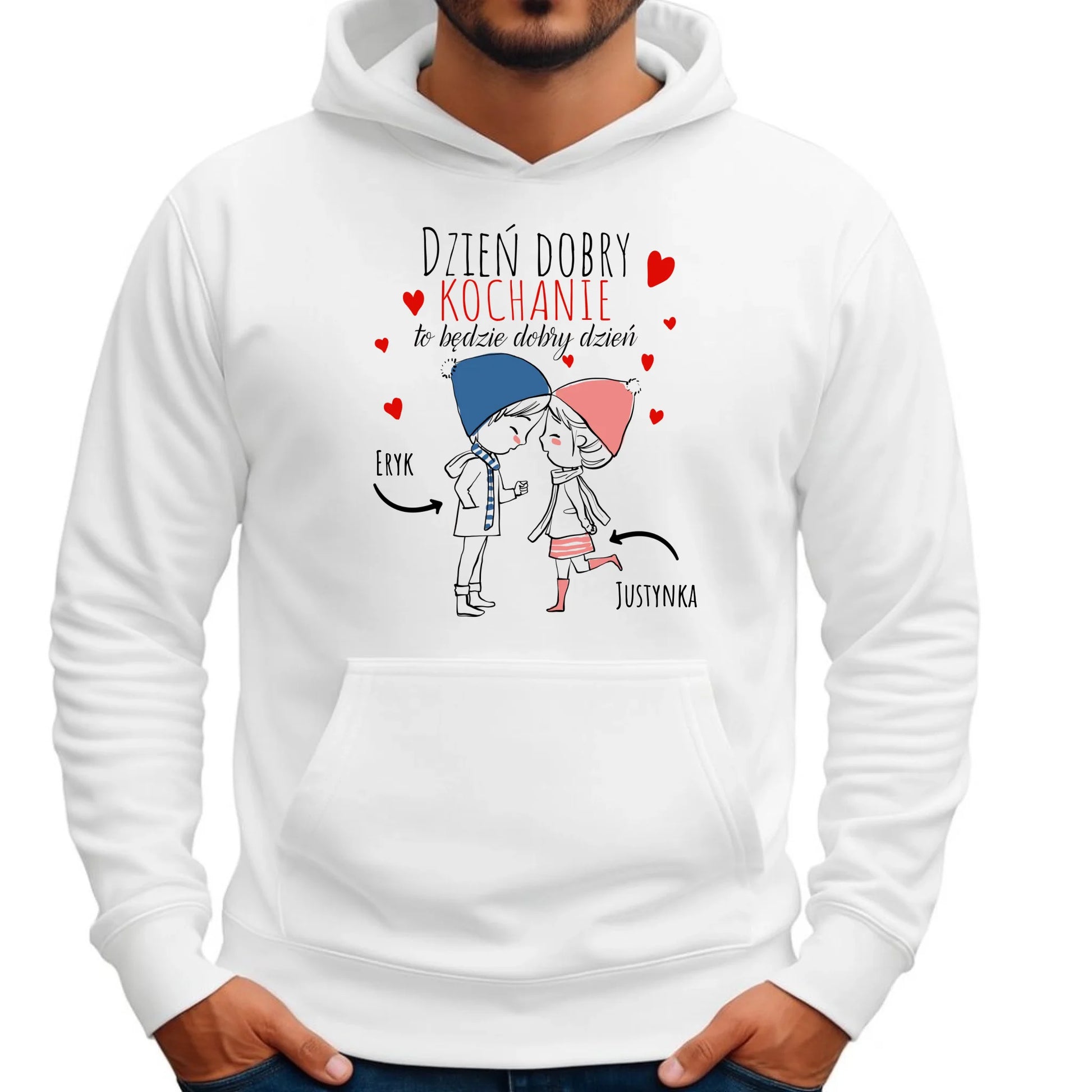 Bluza męska z kapturem dla par - Dzień dobry Kochanie - personalizowana W10 - StoryCups.pl