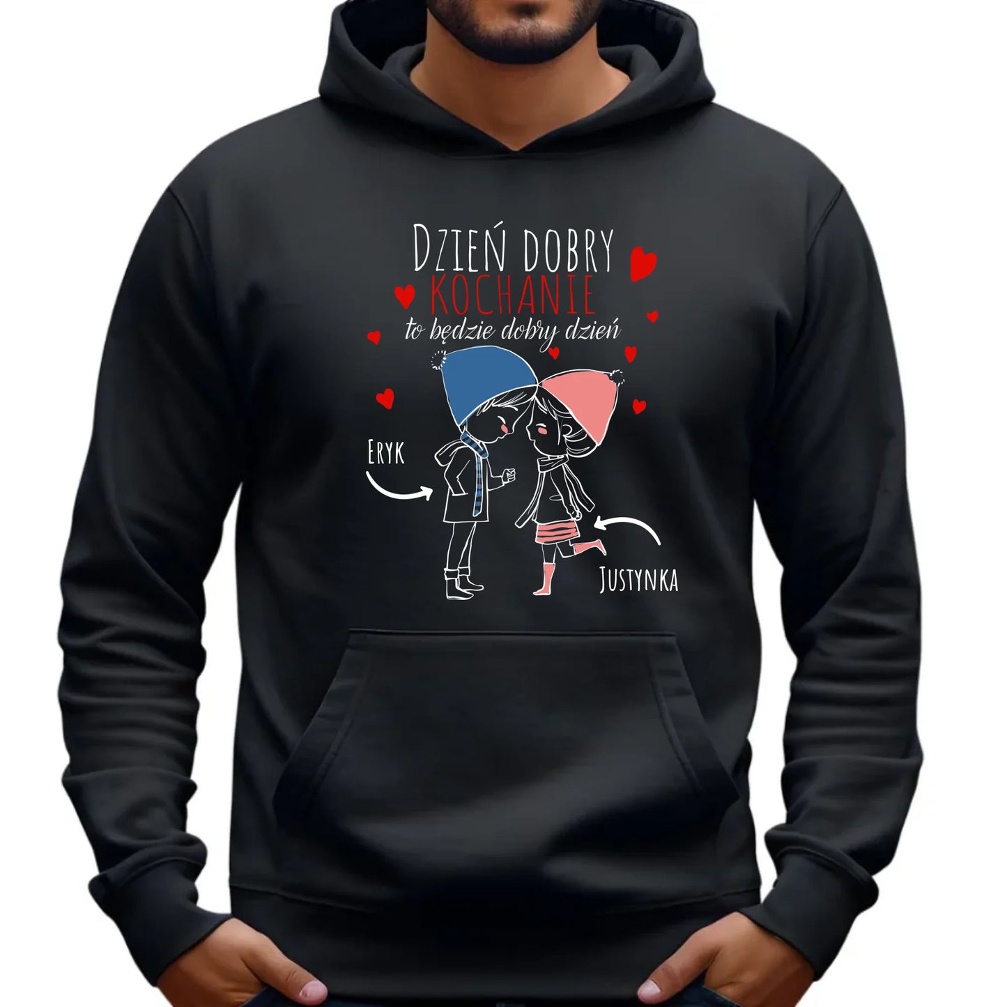 Bluza męska z kapturem dla par - Dzień dobry Kochanie - personalizowana W10 - StoryCups.pl
