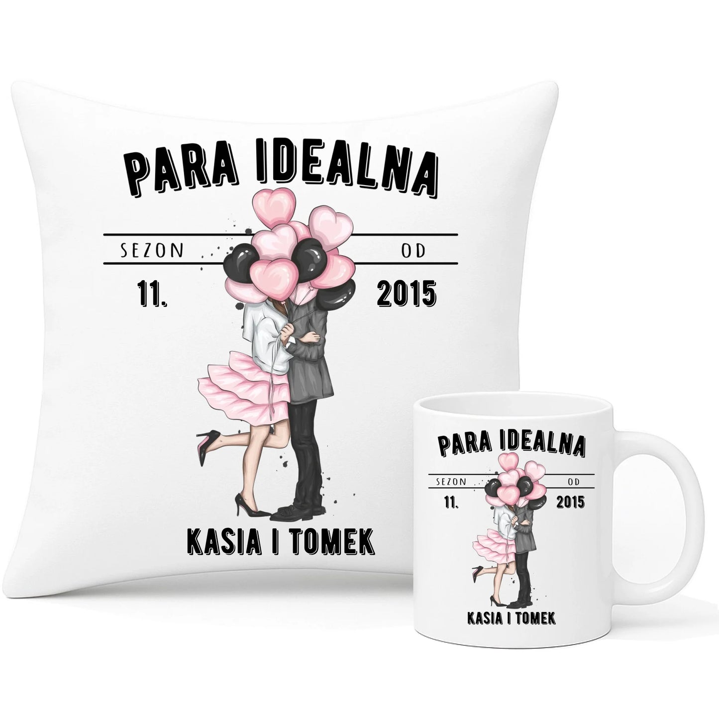 Zestaw poduszka i kubek dla par na rocznicę - Para idealna - personalizowany W11 - StoryCups.pl