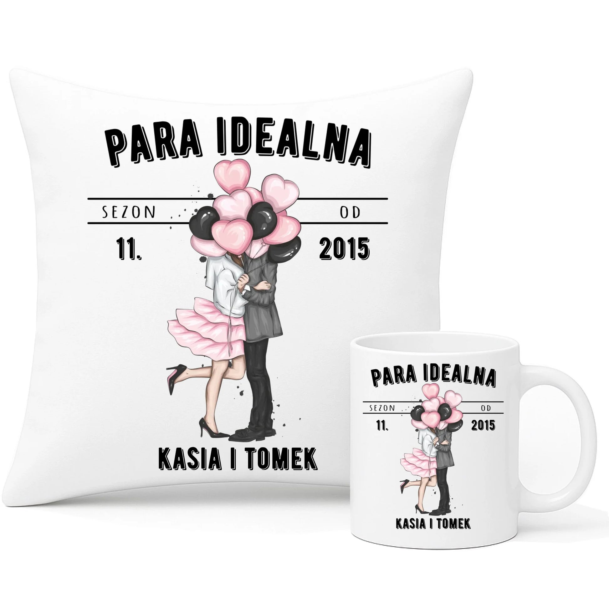 Zestaw poduszka i kubek dla par na rocznicę - Para idealna - personalizowany W11 - StoryCups.pl