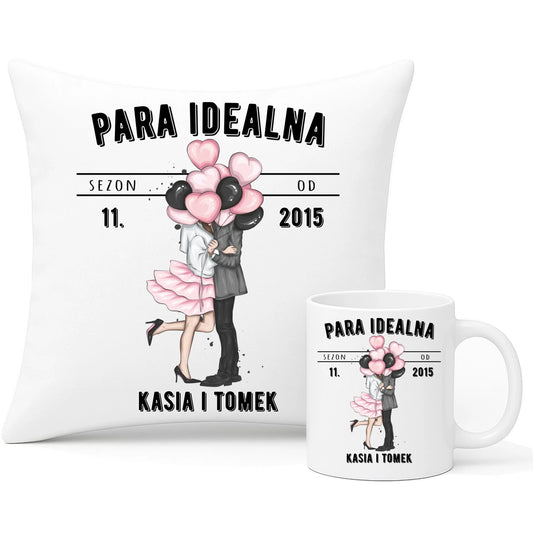 Zestaw poduszka i kubek dla par na rocznicę - Para idealna - personalizowany W11 - StoryCups.pl