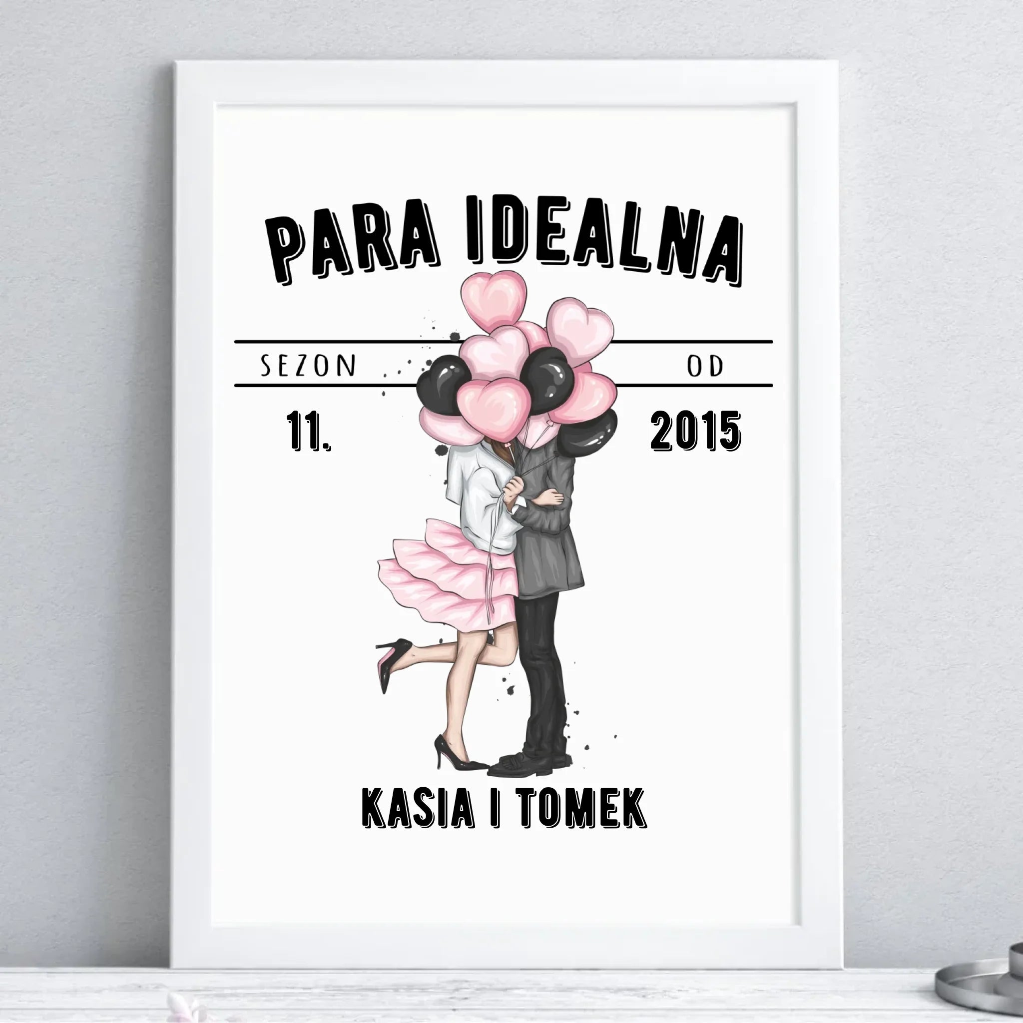 Plakat w ramie dla par na rocznicę - Para idealna - personalizowany W11 - StoryCups.pl