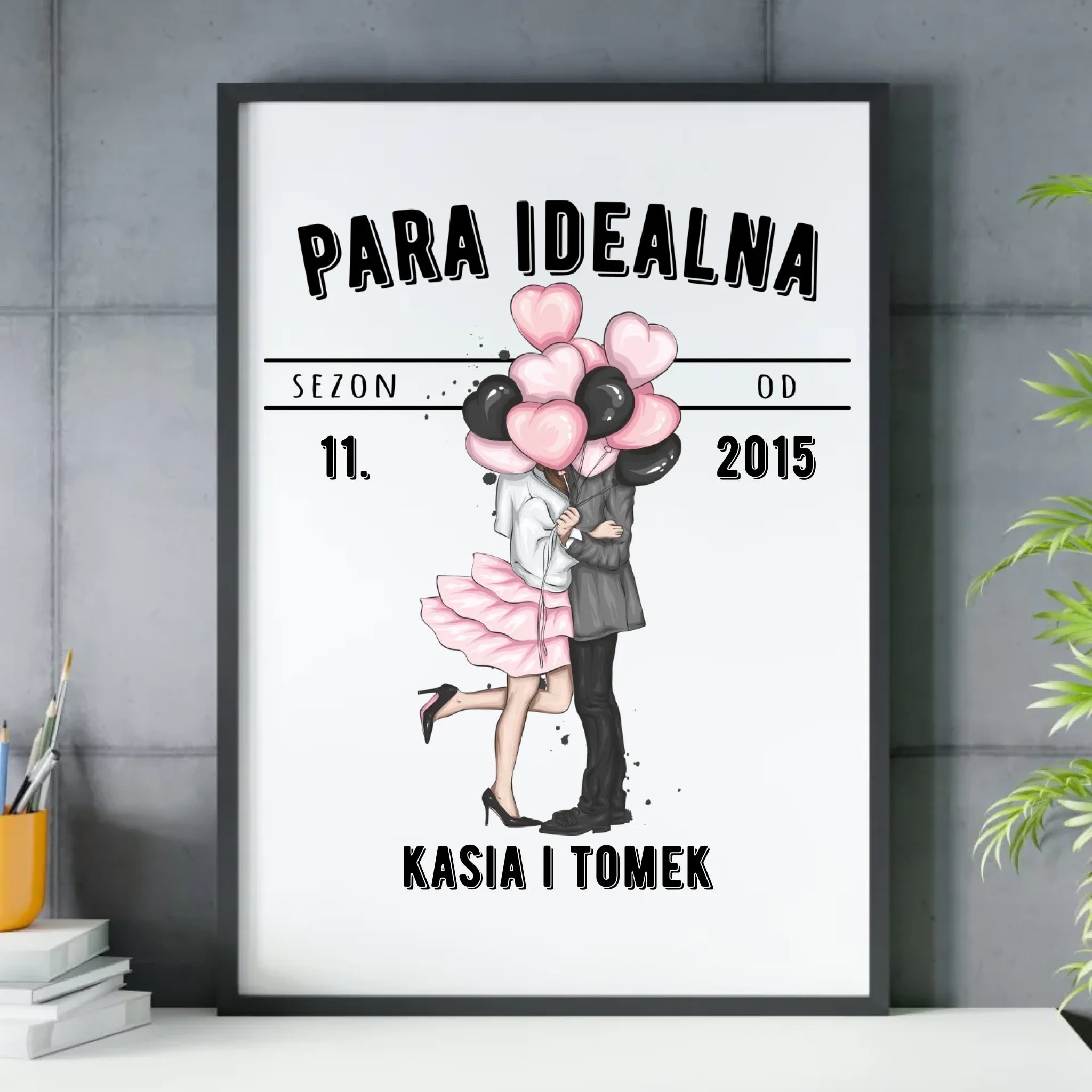Plakat w ramie dla par na rocznicę - Para idealna - personalizowany W11 - StoryCups.pl