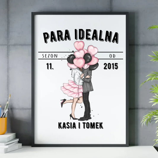 Plakat w ramie dla par na rocznicę - Para idealna - personalizowany W11 - StoryCups.pl